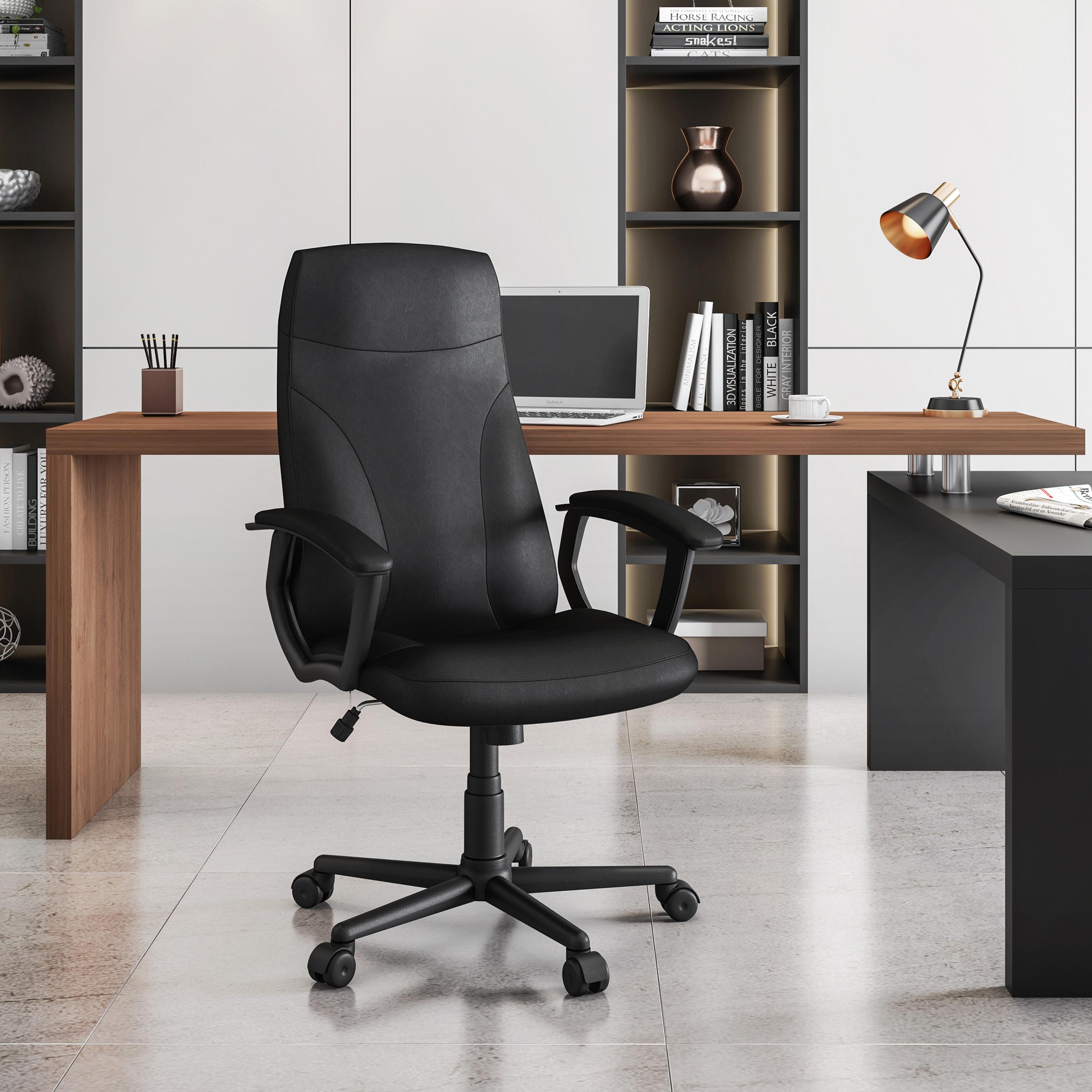 Cozy Office Chair with Flip-Up Arms and TechniFlex Upholstery, Flexible Racer Seat with Locking Tilt Control, 24.5″ L x 27.5″ W x 41″ H, Black