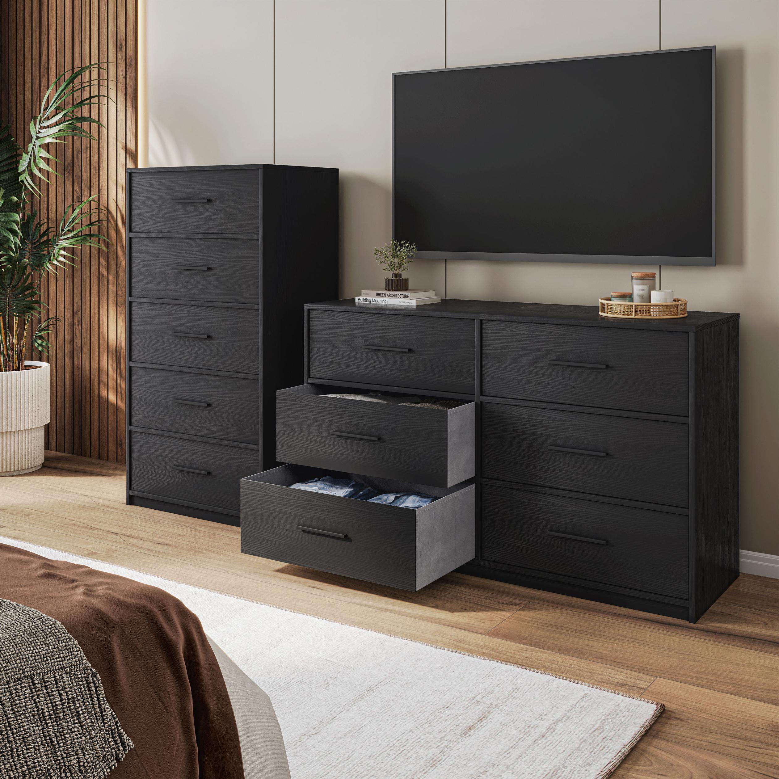 Versatile 6-Drawer Dresser with Water-Resistant Top, Ideal Storage Chest for Bedrooms, Playrooms, Entryways, 44.5" L x 16" W x 26.5" H, Black