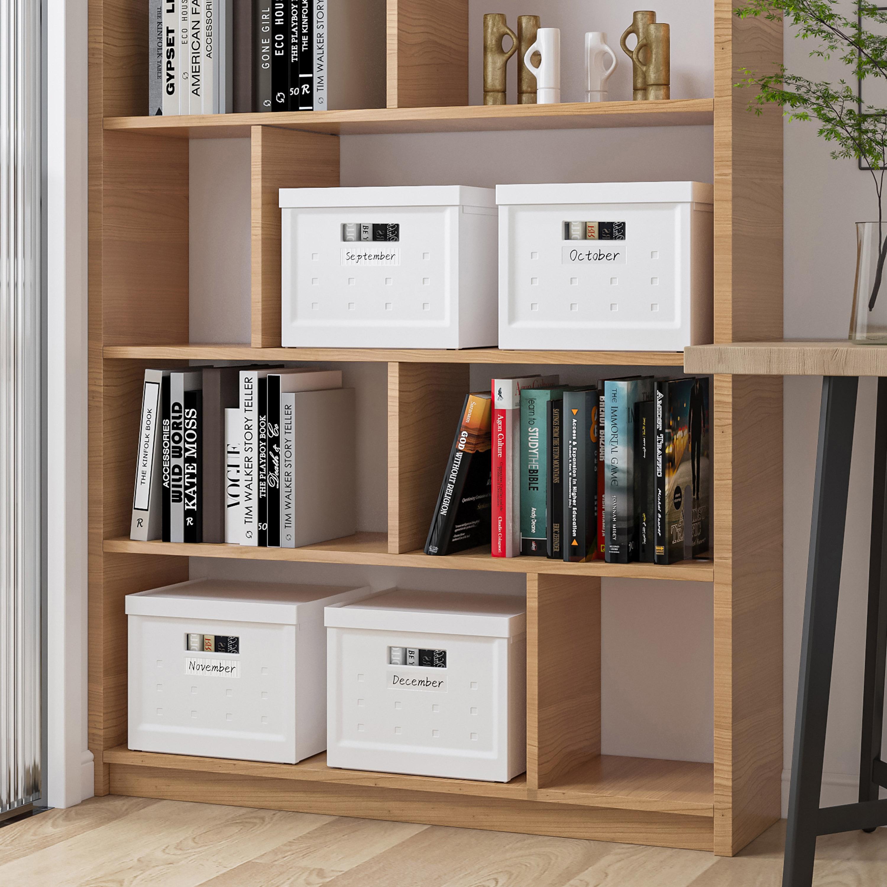 Stackable Storage Boxes with Secure Lids and Built-In Handles, Foldable Containers for Home or Office Organization, 13" L x 16" W x 10.5" H, White