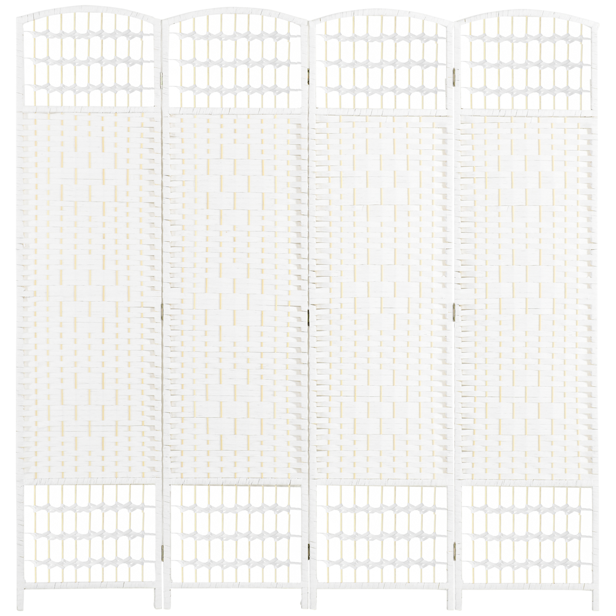 HOMCOM 4 Panel Folding Room Divider Portable Privacy Screen Wave Fiber Room Partition for Home Office White