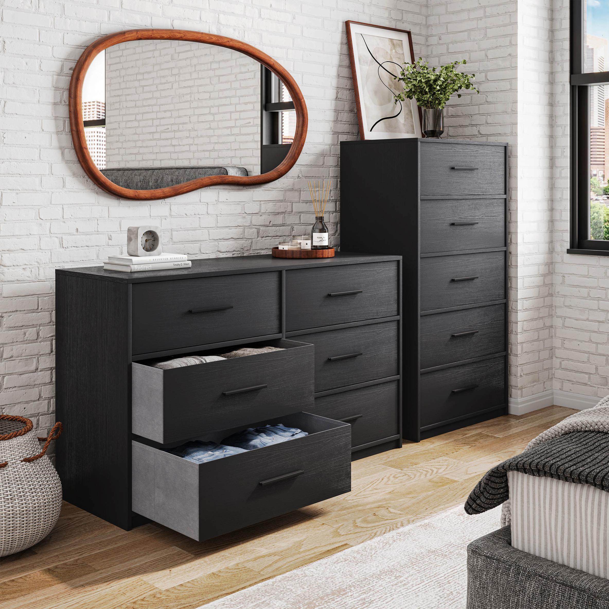 Spacious 5-Drawer Dresser with Water-Resistant Top, Ideal Storage Chest for Bedrooms, Playrooms, Entryways, 22.5" L x 15.5" W x 43" H, Black