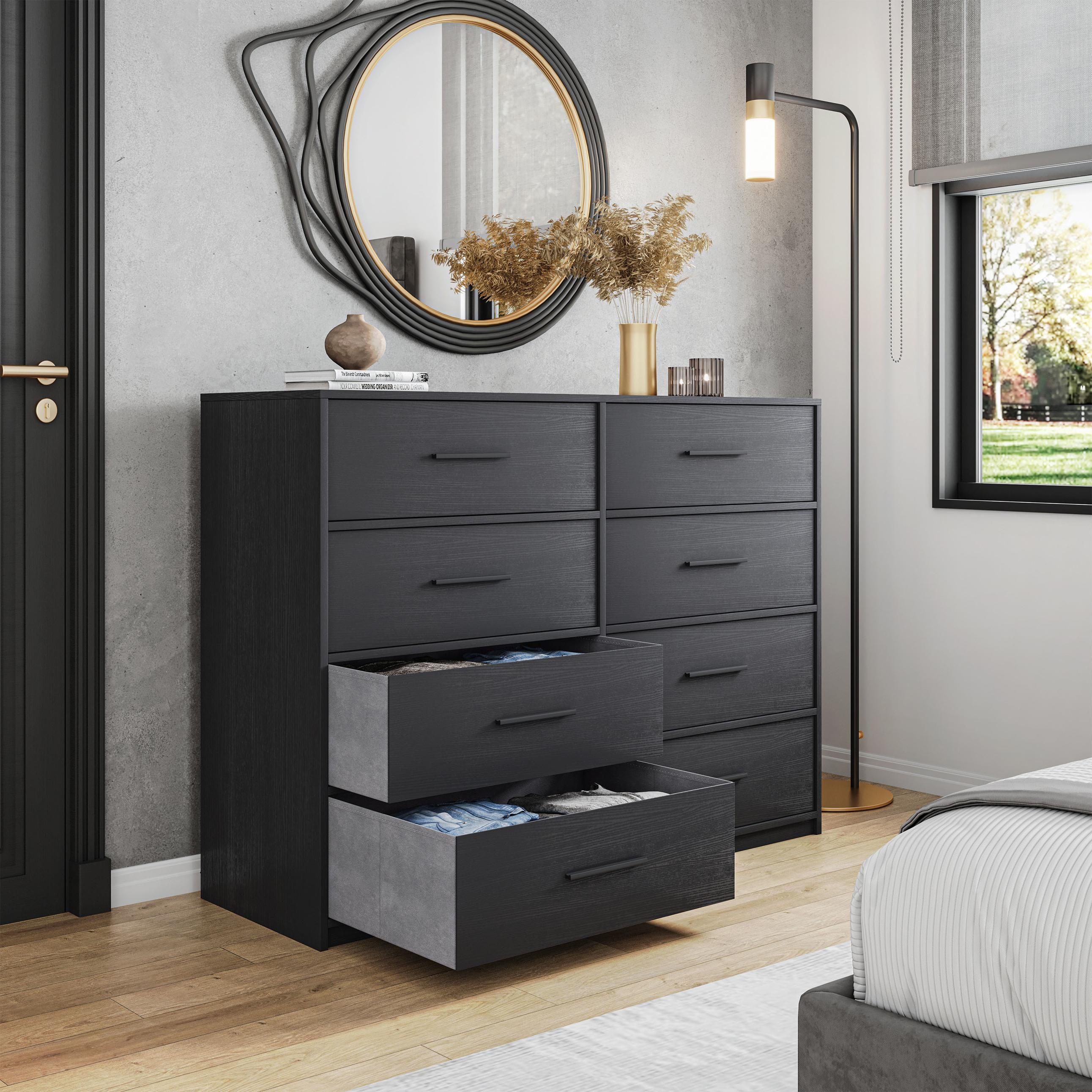 Roomy 8-Drawer Dresser with Water-Resistant Top, Ideal Storage Chest for Bedrooms, Living Rooms, TV Stand, 44.5" L x 16" W x 34.5" H, Black