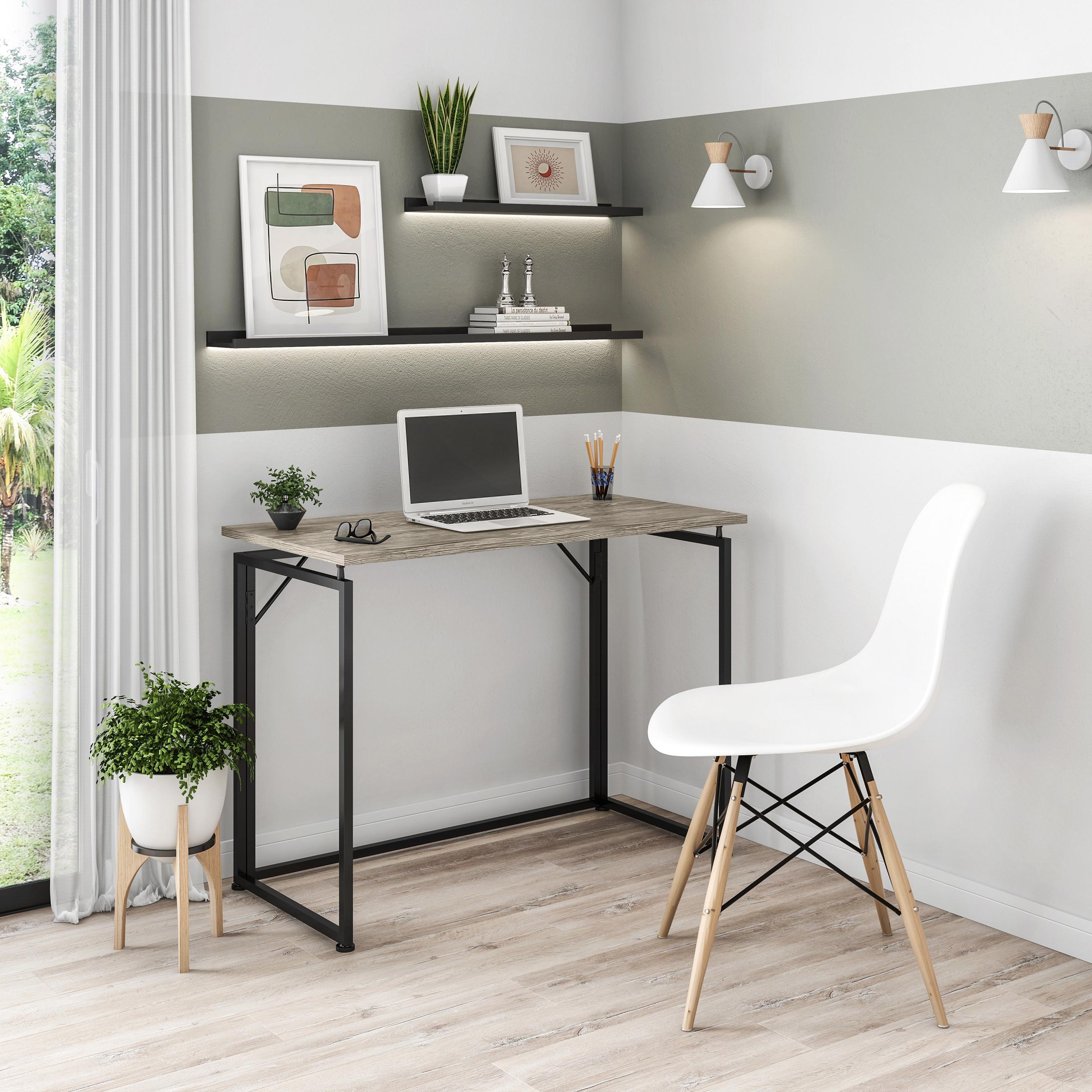 Sleek Folding Desk with Sturdy Steel Legs and MDF Top, Space-Saving Small Computer Writing Table for Apartment, 39.5" L x 19.5" W x 29" H, Grey