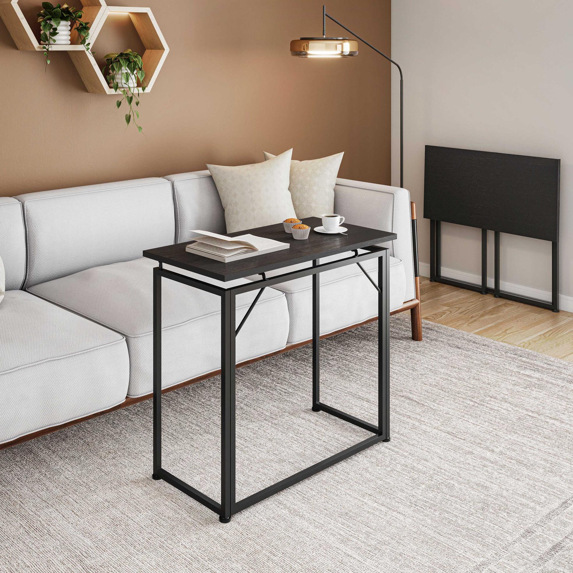 Sleek Folding Desk with Durable Steel Frame, Space-Saving Small Computer Writing Table for Apartment, 31.5" L x 15.5" W x 29" H, Black