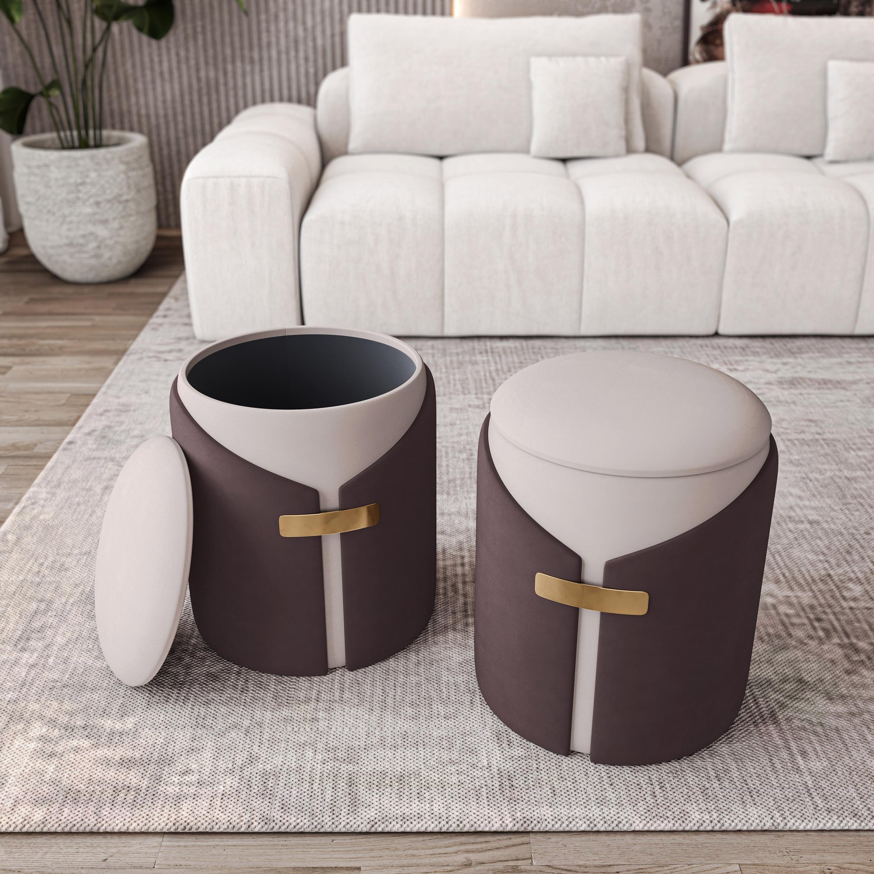 Practical Ottoman with 13" W Storage Compartment, Multi-Use Stool for Vanity Stool, Footrest, Extra Seating, 14.5" L x 14.5" W x 17.5" H, Brown