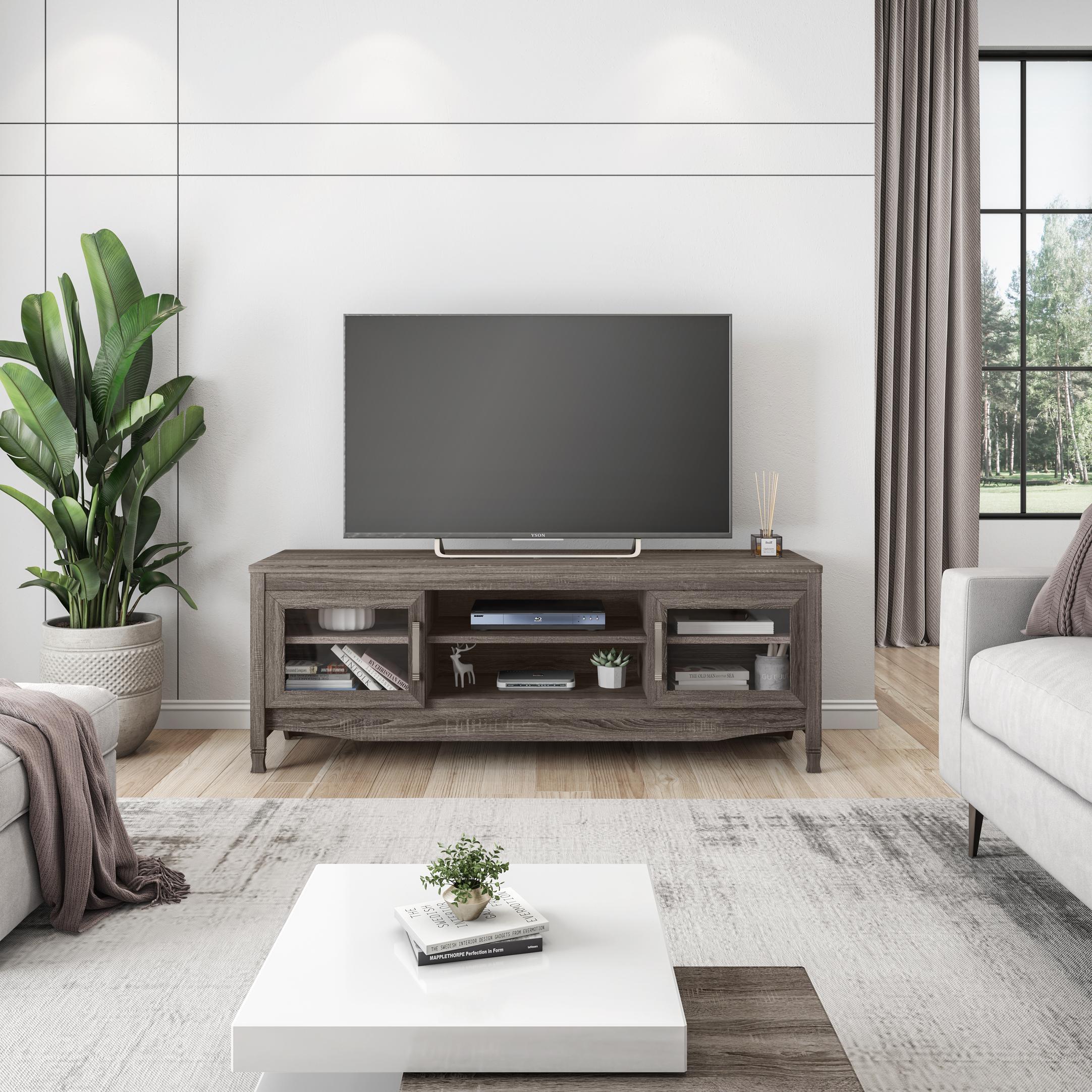 Trendy Grey TV Stand with Storage Cabinet and Cable Management, Modern Media Console Center for Living Room, 53" L x 15.5" W x 19" H, Grey