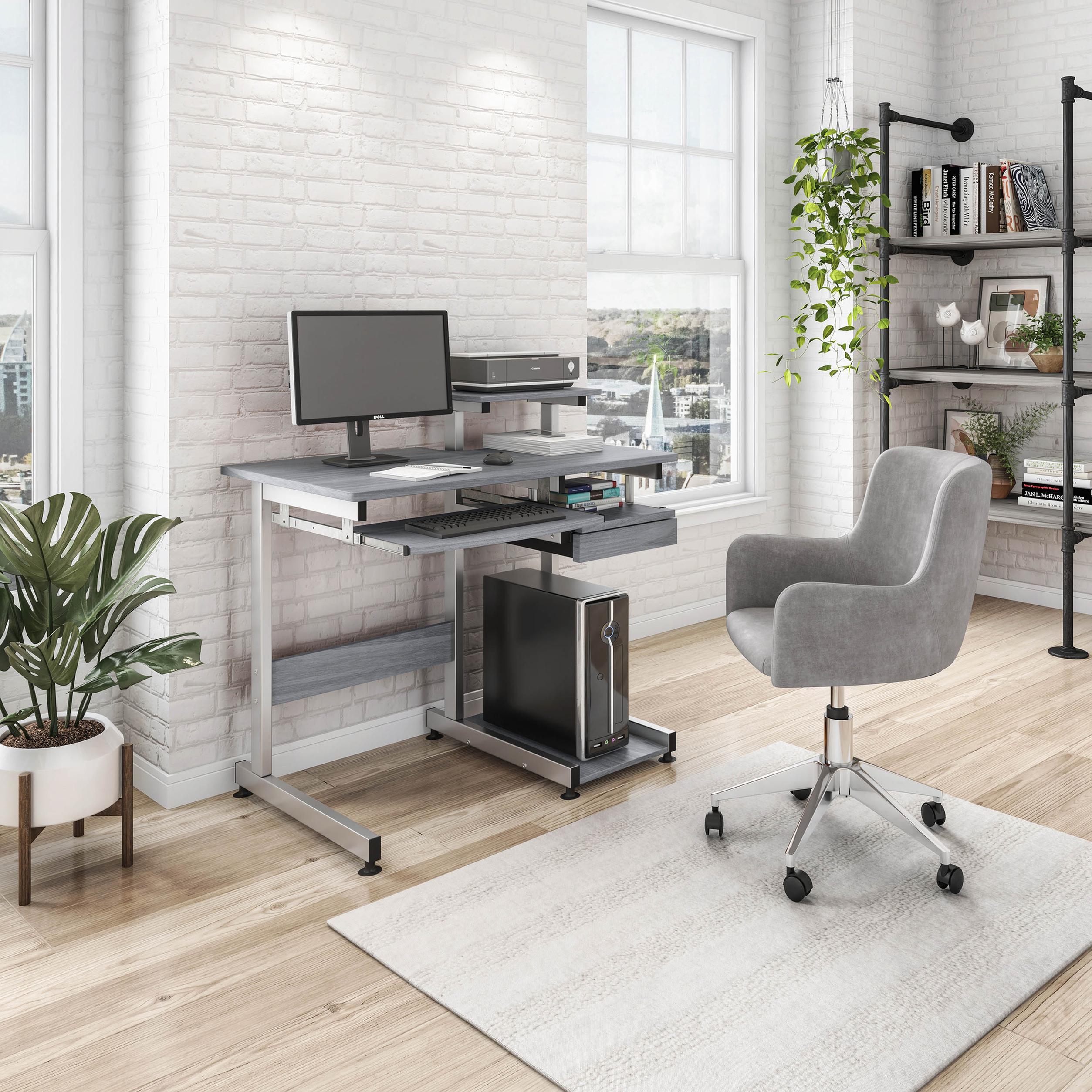 Practical Computer Desk with Slide-Out Keyboard Tray and Elevated Shelf, Ideal Workstation Table for Offices, Bedrooms, 38″ L x 22″ W x 35″ H, Gray