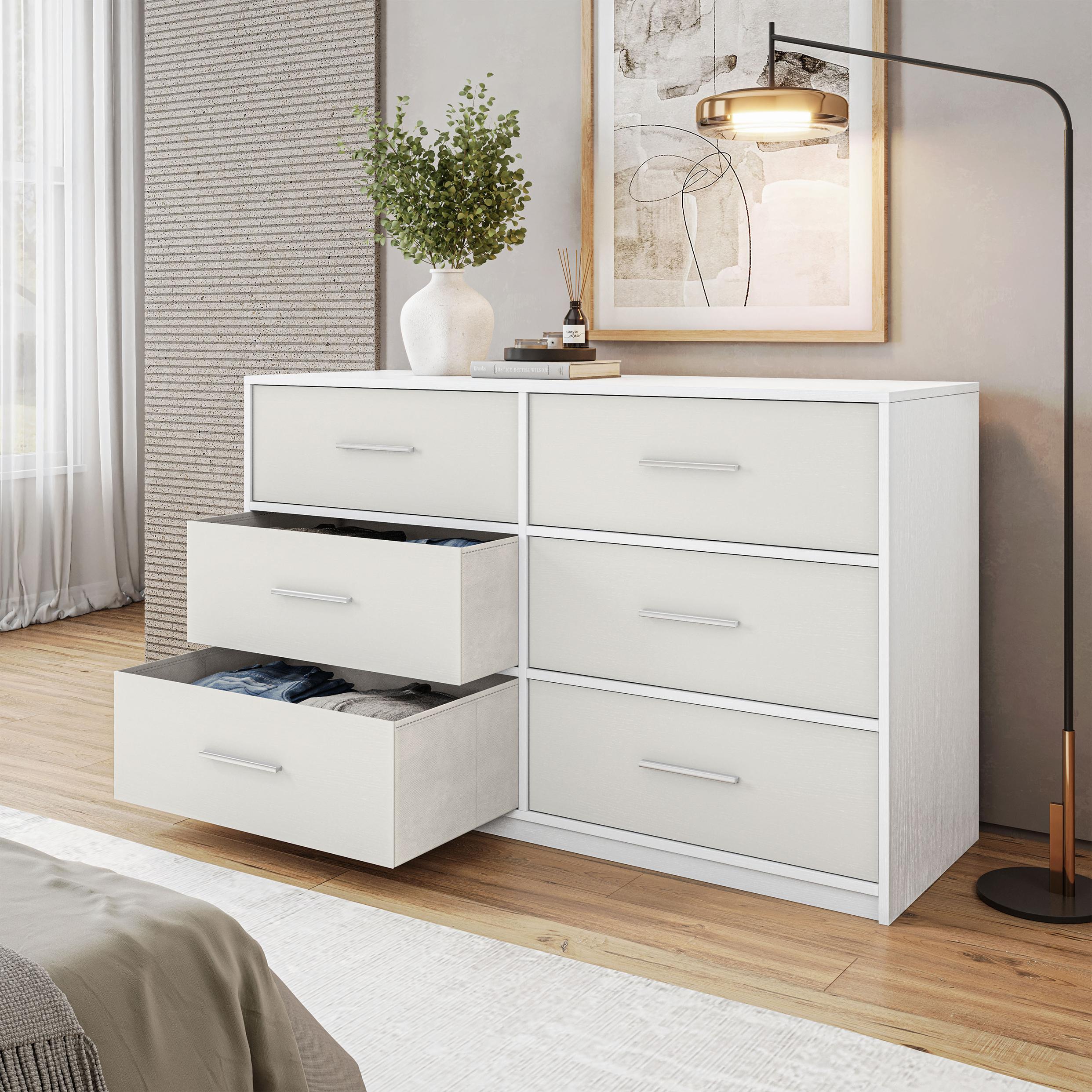 Versatile 6-Drawer Dresser with Water-Resistant Top, Ideal Storage Chest for Bedrooms, Playrooms, Entryways, 44.5" L x 16" W x 26.5" H, White