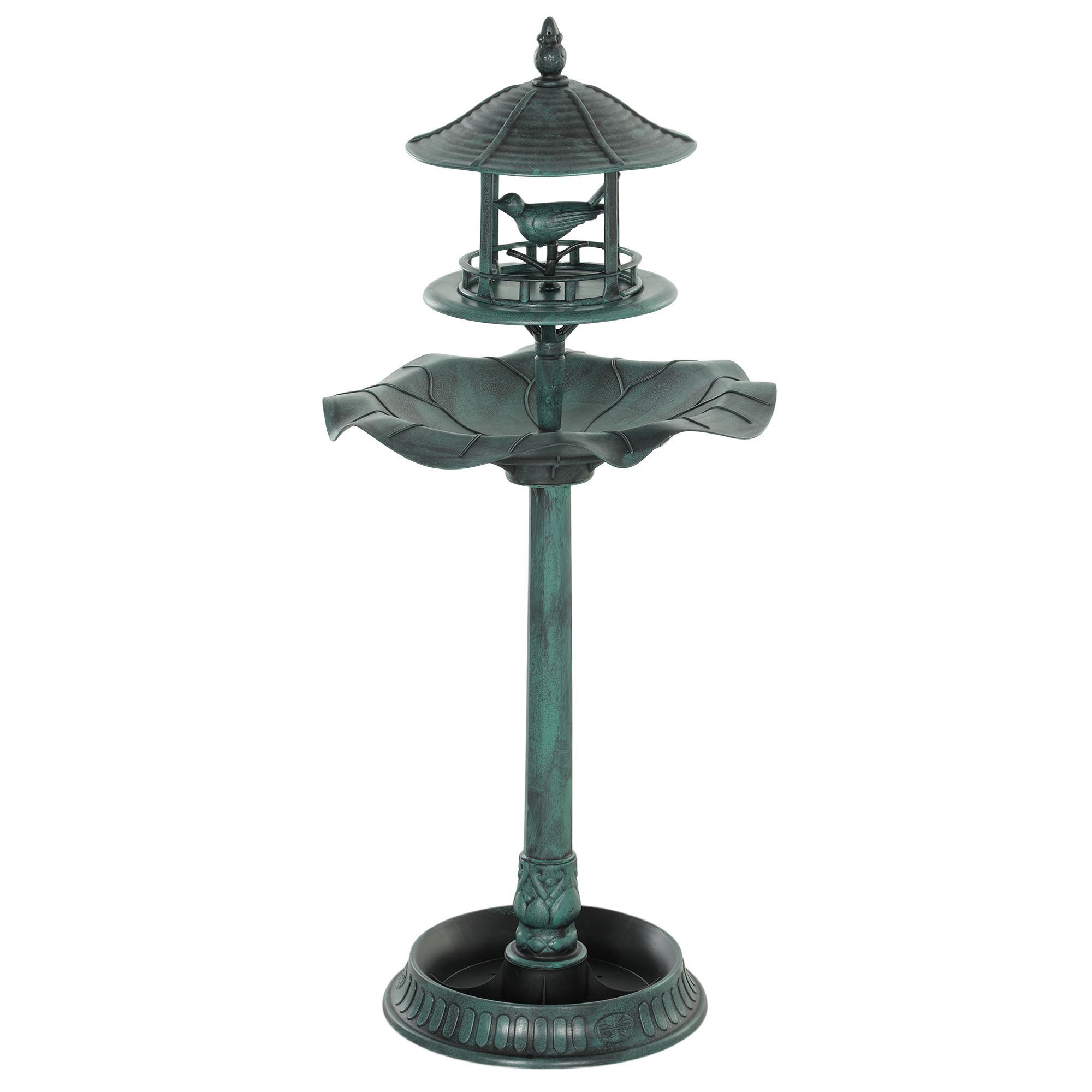 Outsunny 3 in 1 Garden Bird Bath Bowl Pedestal with Bird Feeder, Large Water Basin, Underneath Flower Planter, Green