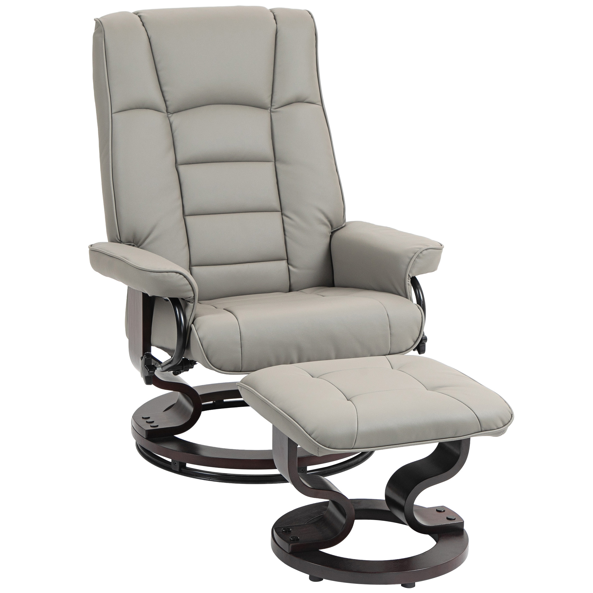 HOMCOM Faux Leather Reclining Chair with Ottoman, Manual Recliner with Tufted Back and Wood Frame for Living Room, Gray