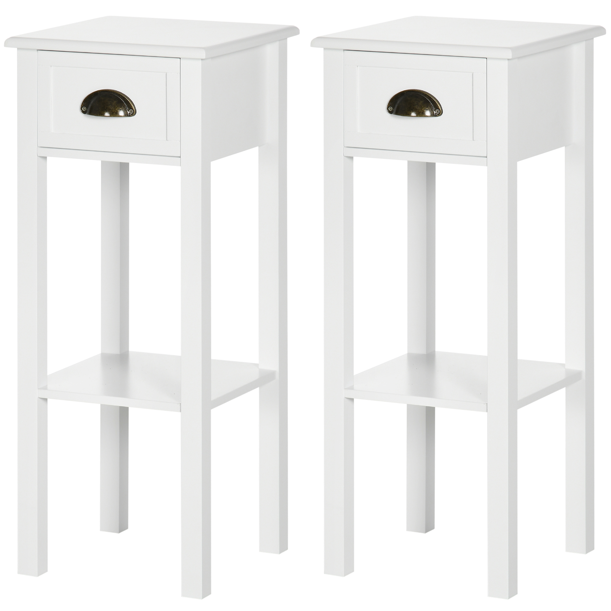 HOMCOM 2-Tier Nightstand, Side Table with Drawer and Shelf for Living Room or Bedroom, Set of 2, White