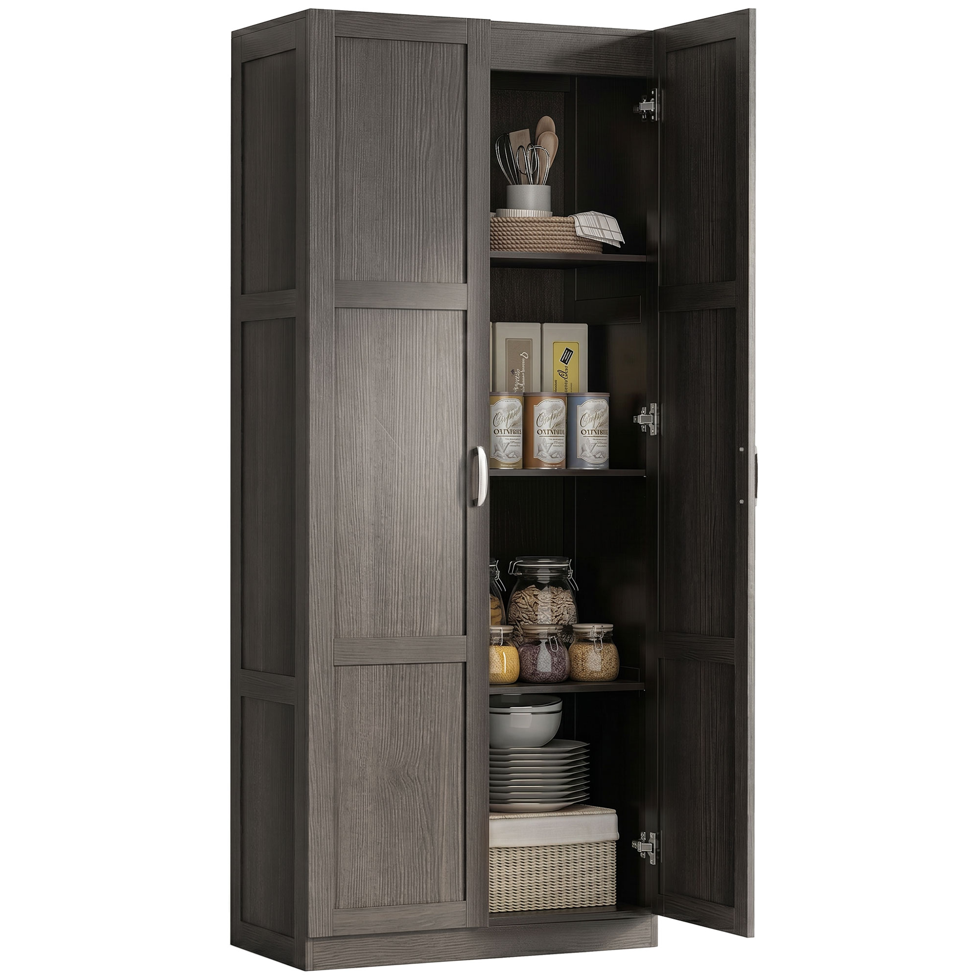 HOMCOM Farmhouse Pantry Cabinet, 71" Tall Kitchen Pantry Storage Cabinet with Soft-Close Hinges, Adjustable Shelves, Espresso