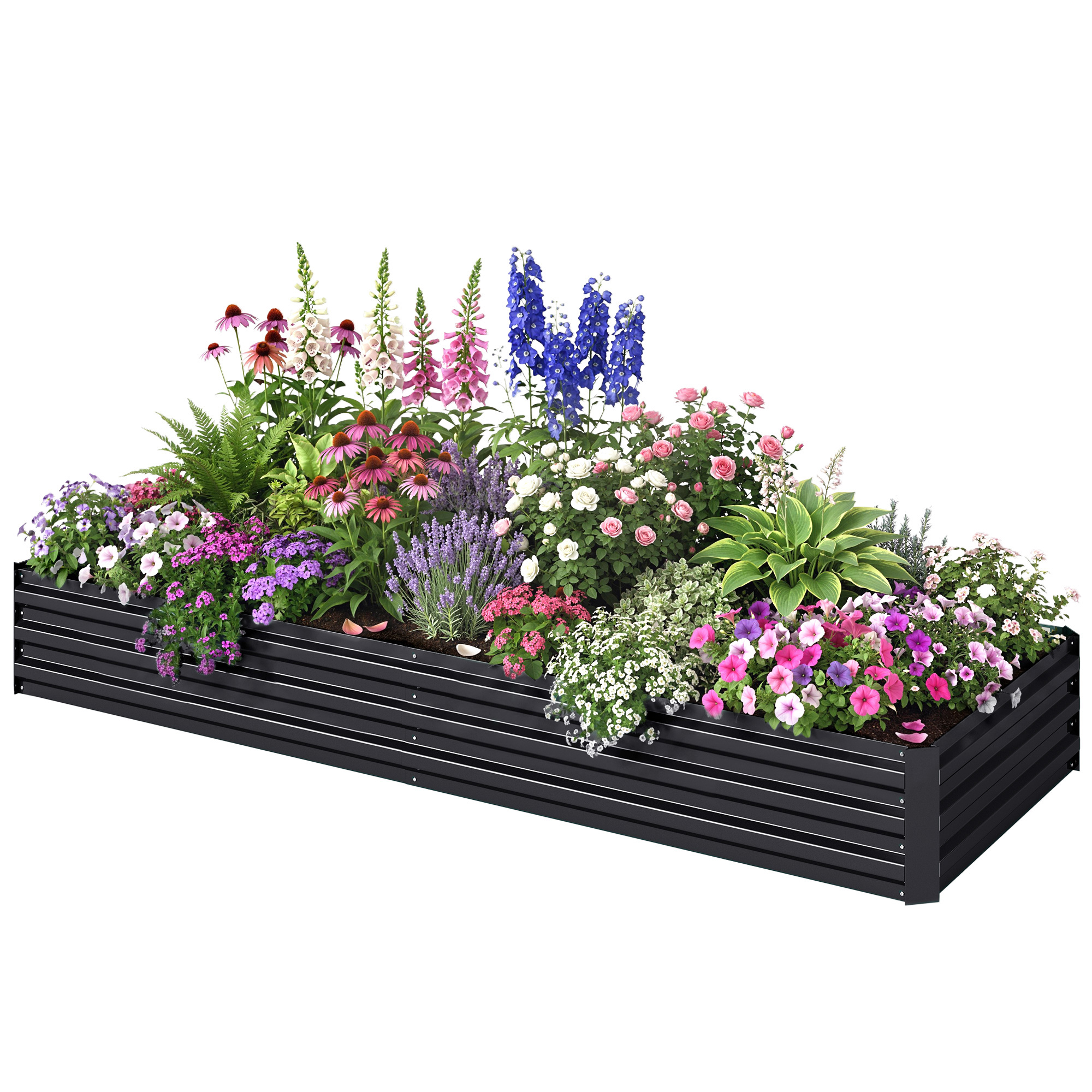 Outsunny 95" x 36" x 12" Galvanized Raised Garden Bed, Easy DIY and Cleaning for Growing Flowers, Herbs, Succulents, Black