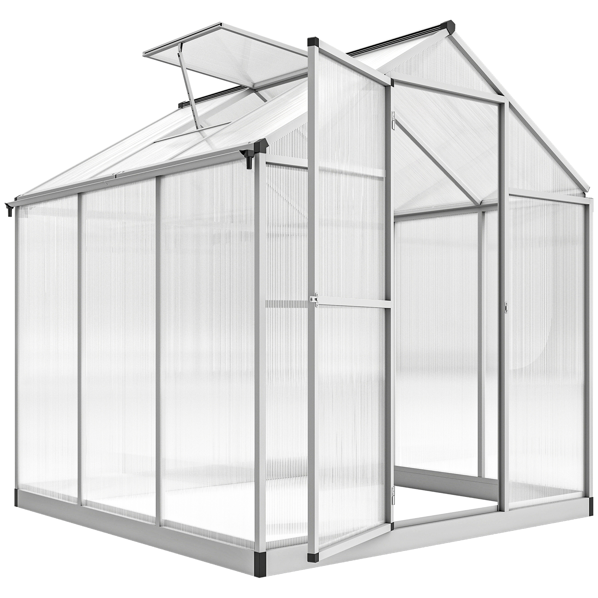 Outsunny 6' L x 6' W Walk-In Polycarbonate Greenhouse with Roof Vent for Ventilation & Rain Gutter for Winter