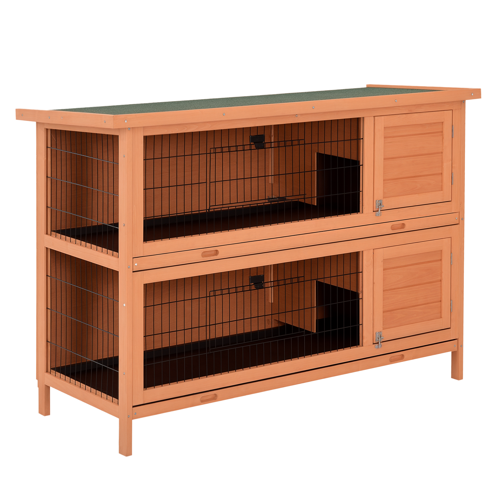 PawHut 54" 2-Story Large Rabbit Hutch Bunny Cage Wooden Pet House Small Animal Habitat Lockable Doors, Tray, Roof, Orange