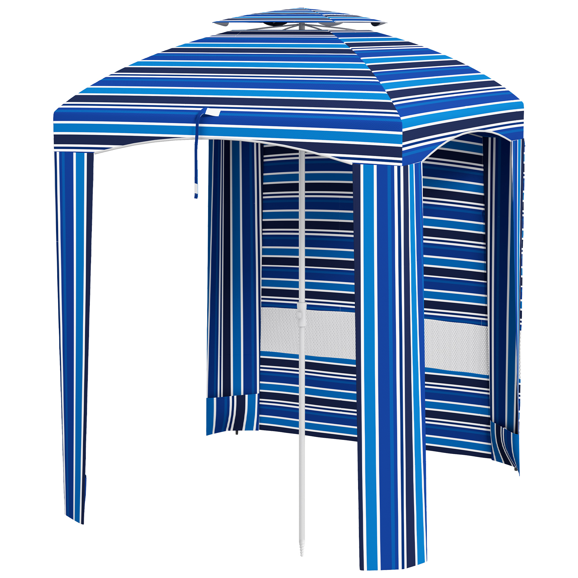 Outsunny 5.8' x 5.8' Cabana Umbrella for Travel, Walls, Vents, Ruffles, Carry Bag, Beach Umbrella, Blue Stripe