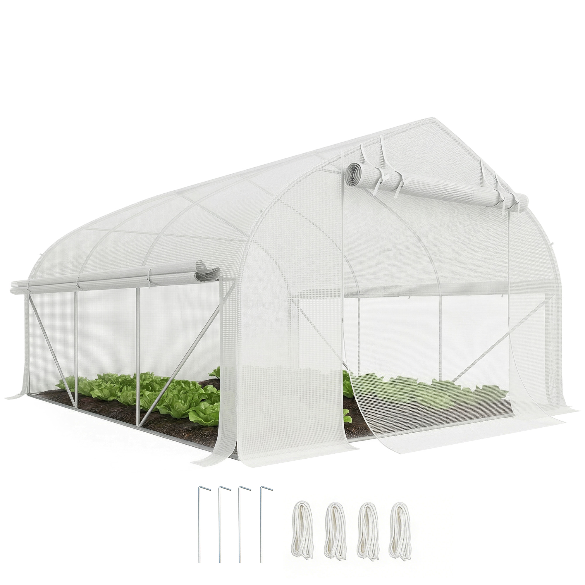 Outsunny 11.5' x 10' x 6.5' Walk-in Tunnel Greenhouse, Green House with Zippered Mesh Door, 7 Mesh Windows & Roll-up Sidewalls, Upgraded Gardening Pla