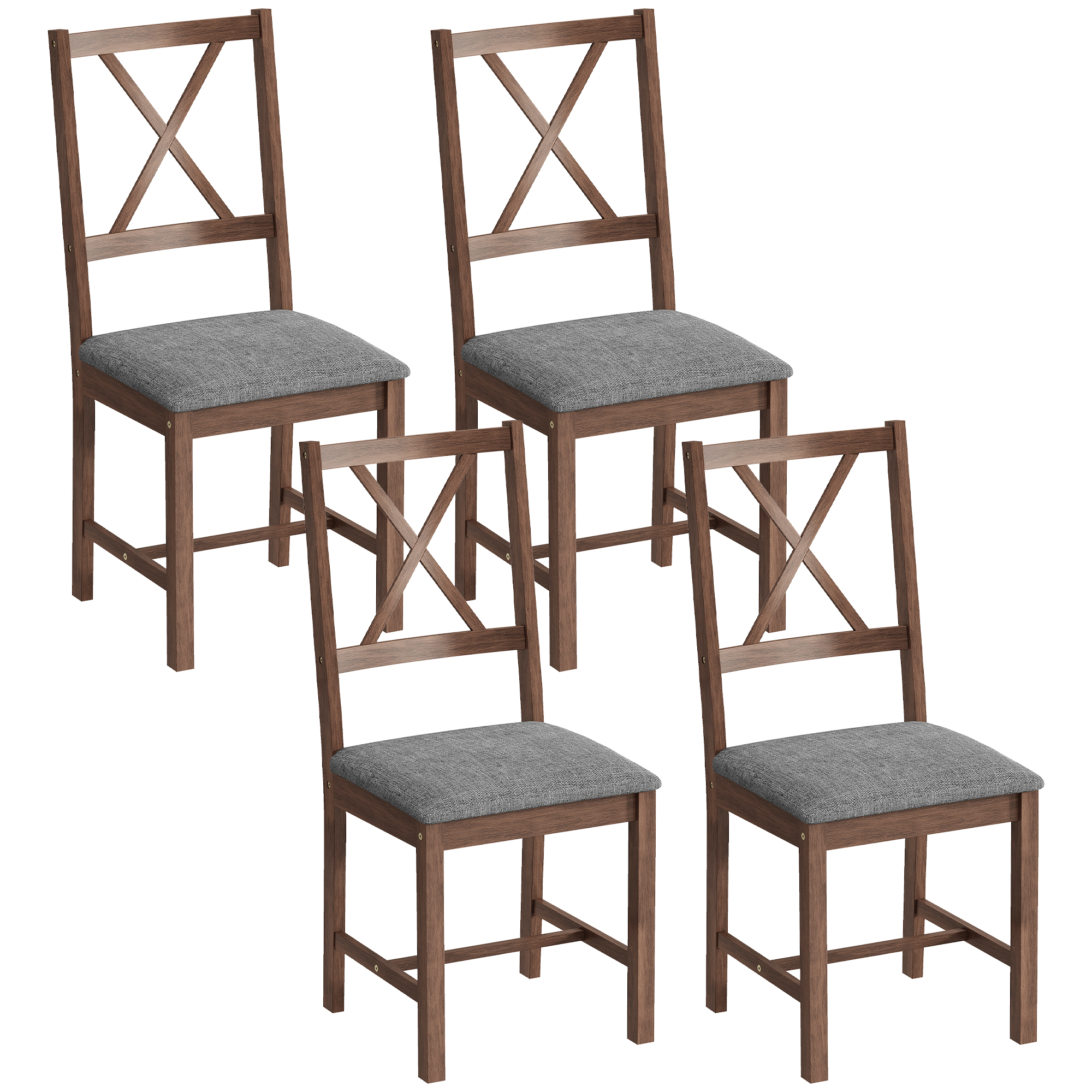 HOMCOM Set of 4 Dining Chairs, Upholstered X-Back Dining Room Chairs with Rubberwood Legs and Padded Seat for Kitchen, Walnut