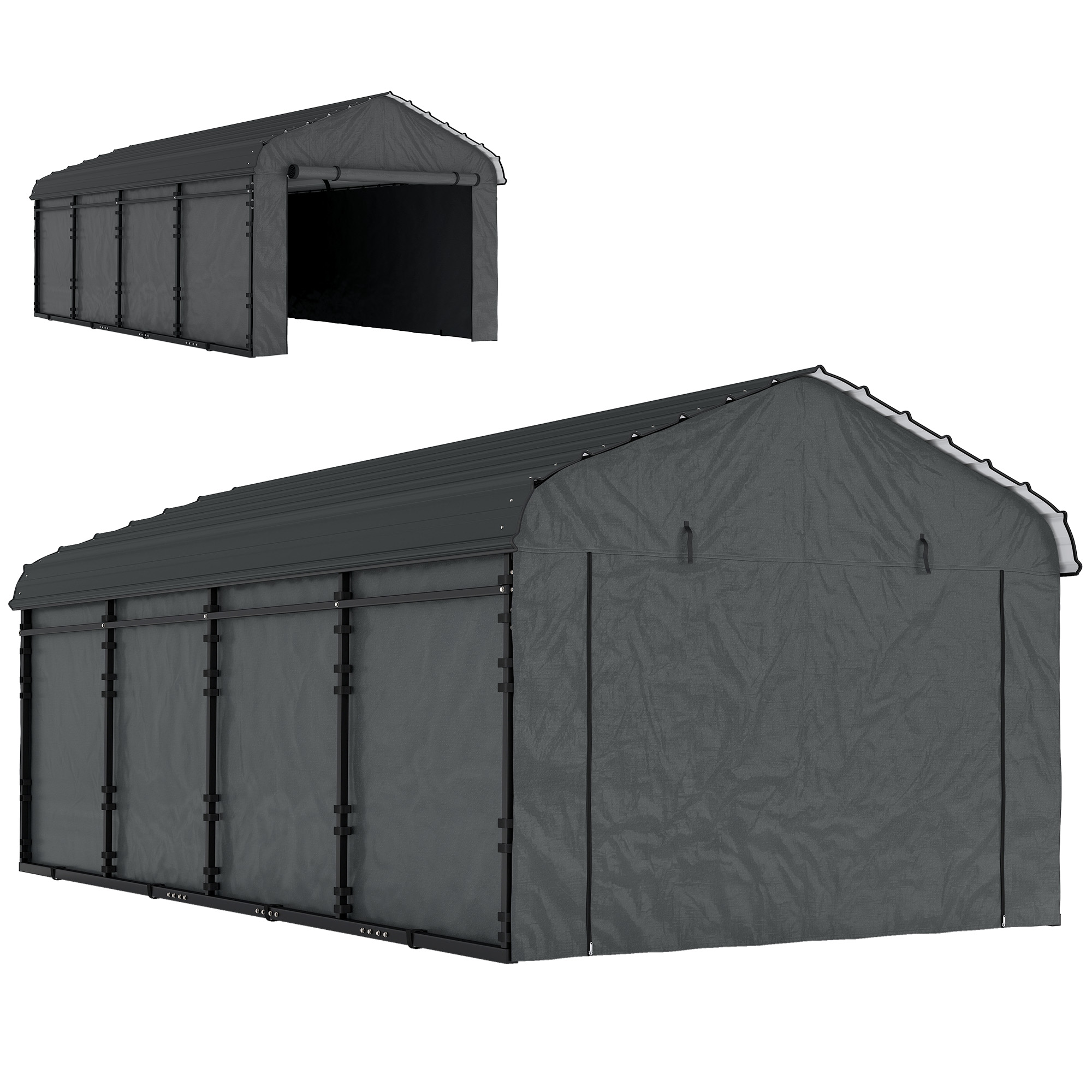 Outsunny 12' x 20' Metal Carport, Heavy Duty Garage Car Canopy with Galvanized Metal Roof and Removable Sidewalls, Dark Gray