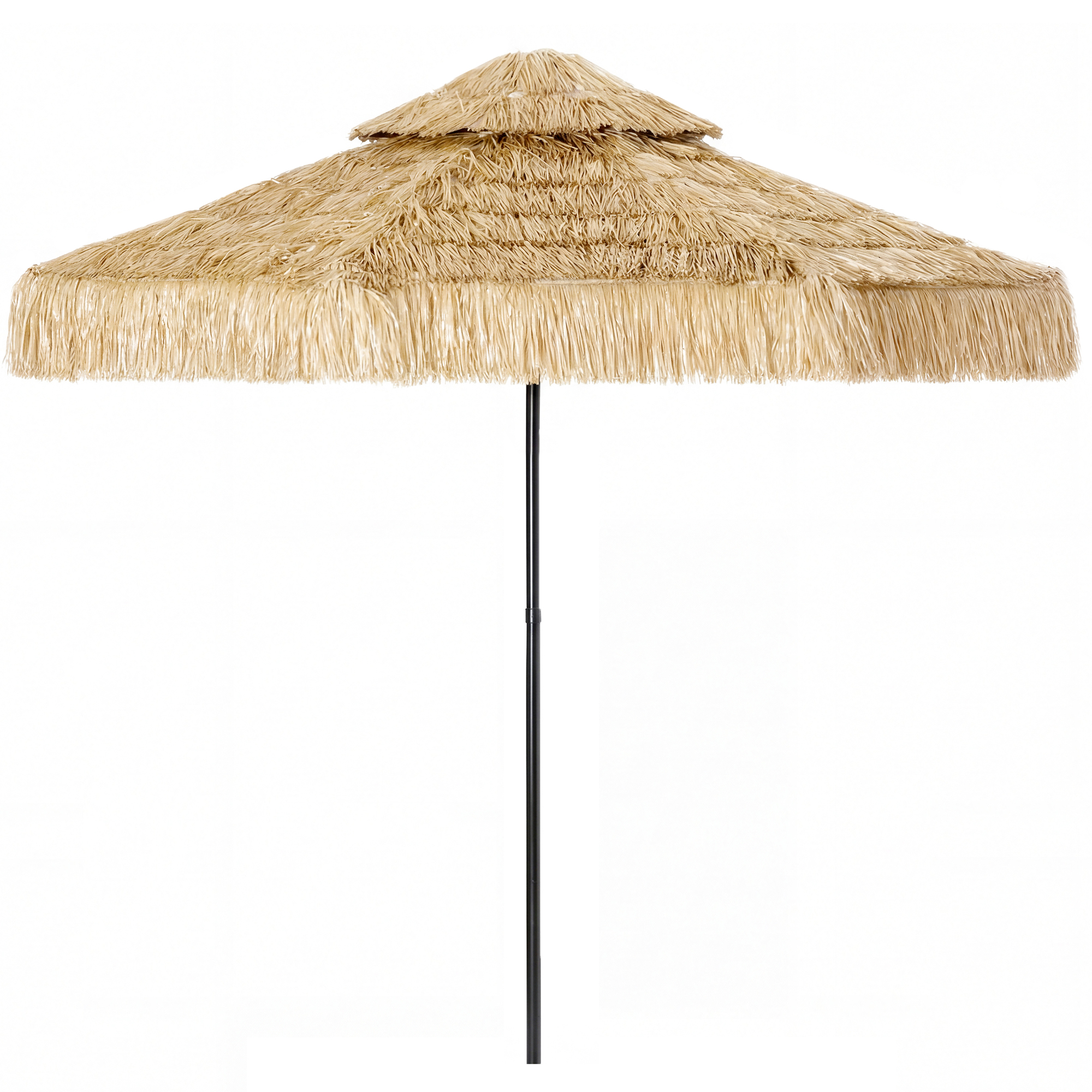 Outsunny 8.5 FT Hula Thatched Tiki Patio Umbrella, 2-Tier Tropical Hawaiian Style Outdoor Umbrella with 8 Ribs, UPF30+, Khaki