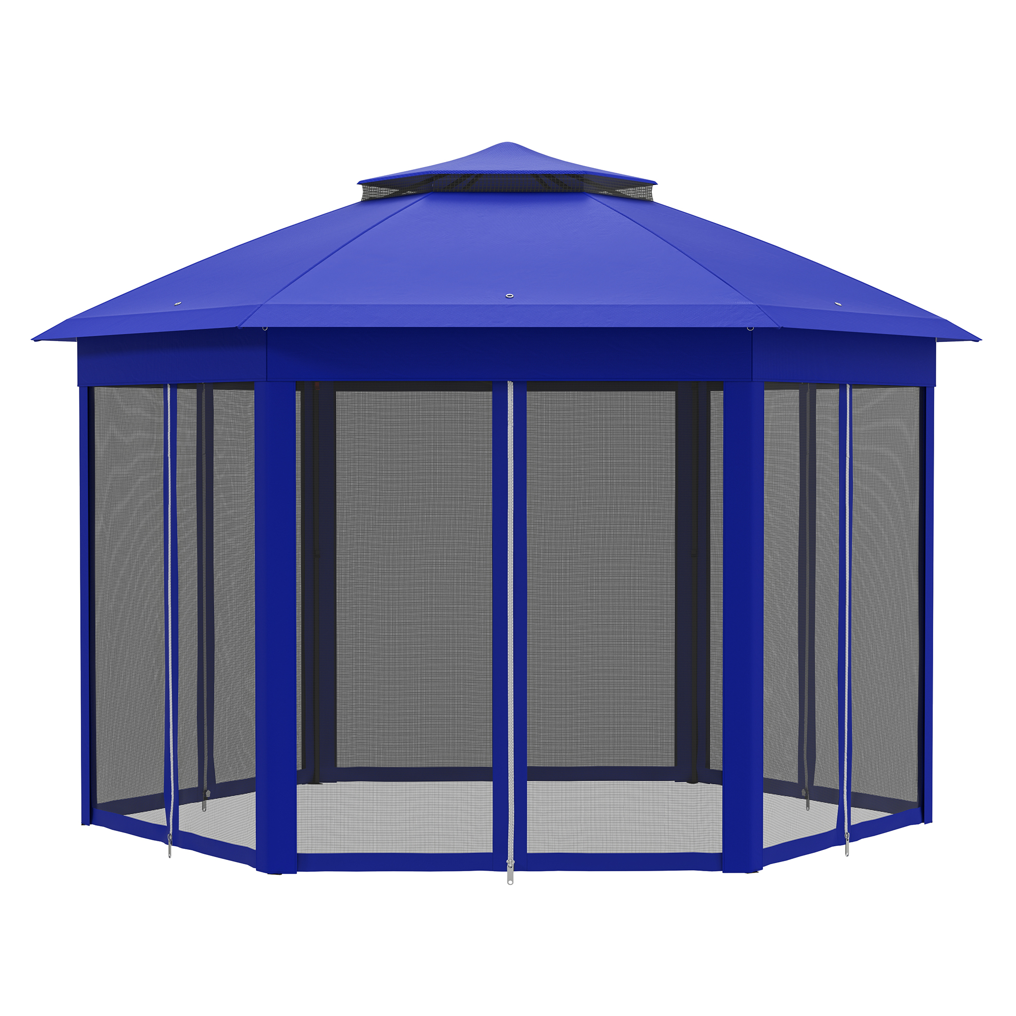Outsunny 13' x 13' Pop Up Gazebo Hexagonal Canopy Shelter with 6 Zippered Mesh Netting for Patio Backyard Garden Wedding Party