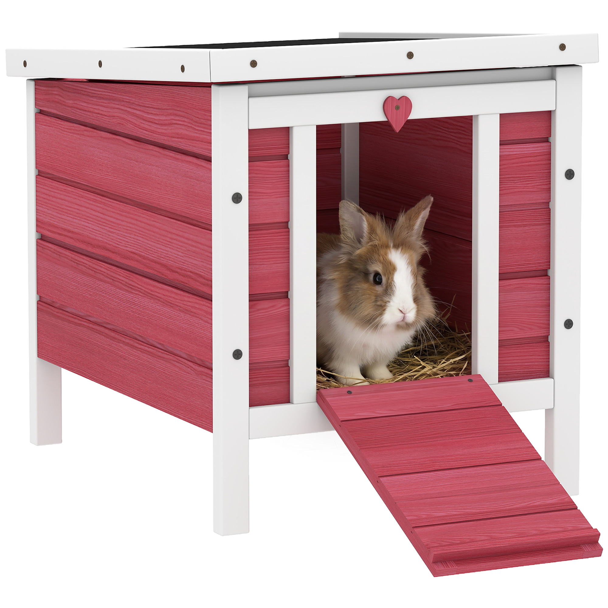 PawHut Small Wooden Rabbit Hutch Bunny Cage Guinea Pig Cage Duck House Dog House with Openable & Waterproof Roof, for Rabbits, Chickens, Ducks, Red