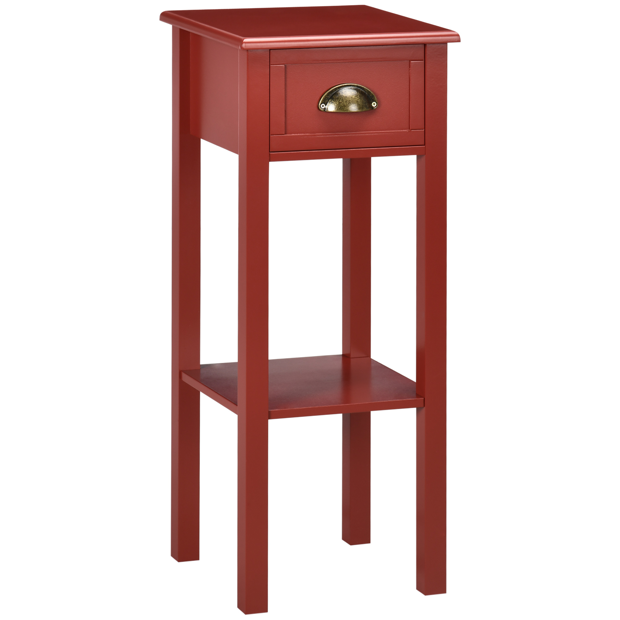 HOMCOM 2-Tier Side Table with Drawer and Shelf, End Table for Living Room and Hallway, Red