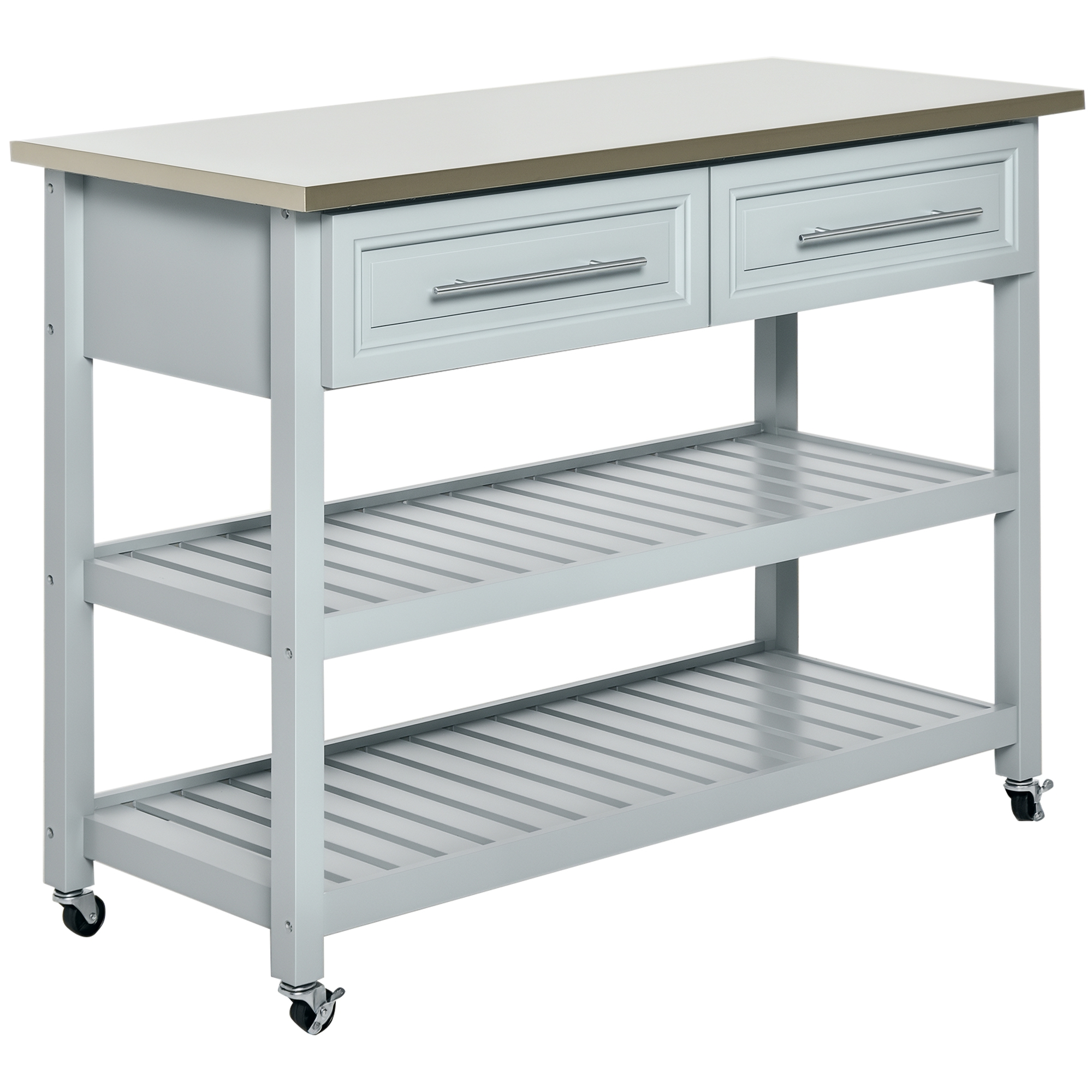 HOMCOM Kitchen Island with Stainless Steel Top, Traditional Kitchen Island with Storage, Light Gray