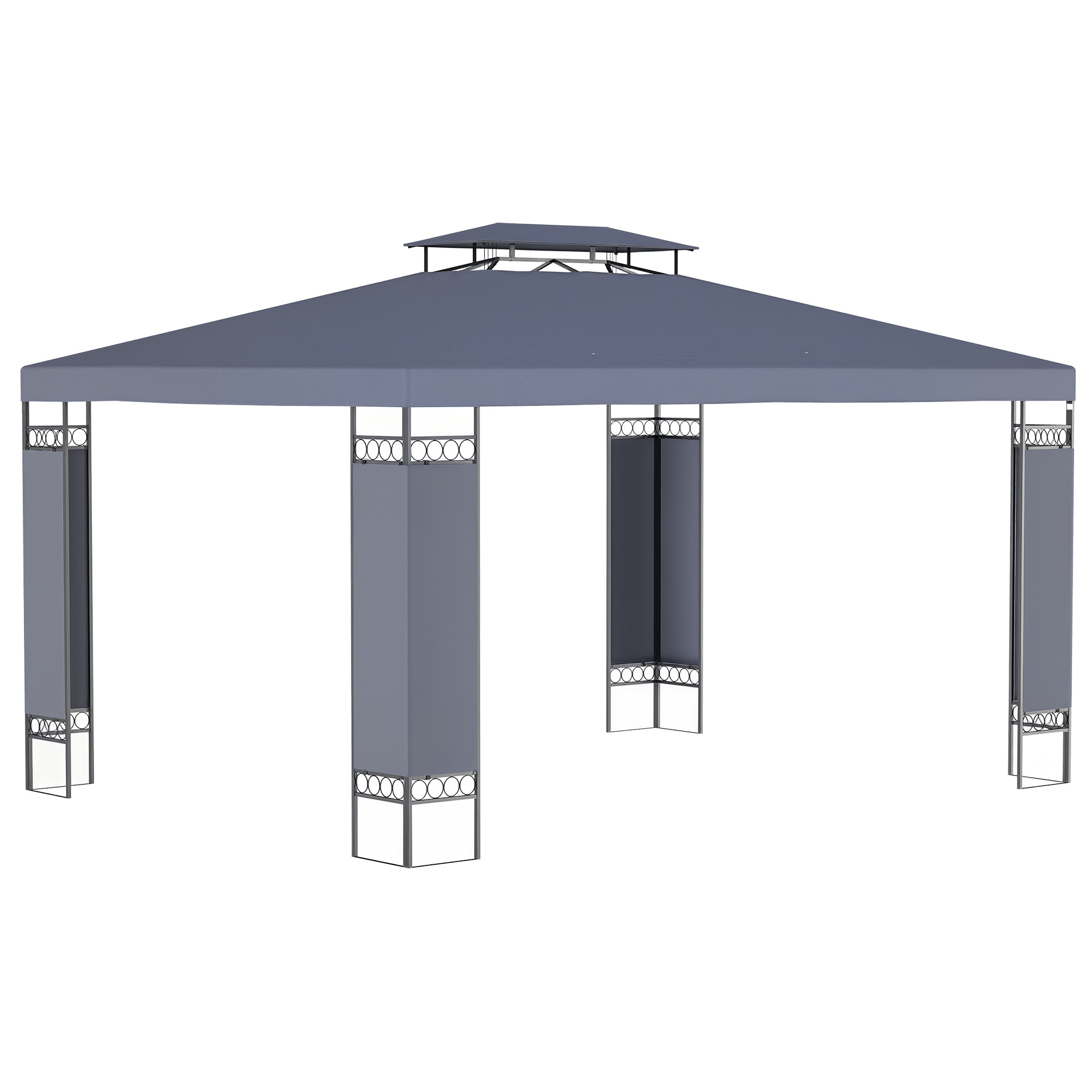Outsunny 9.6' x 13' Patio Gazebo, Double Roof Outdoor Gazebo Canopy Shelter with Screen Decorate Corner Frame, for Garden, Lawn, Backyard and Deck, Gr