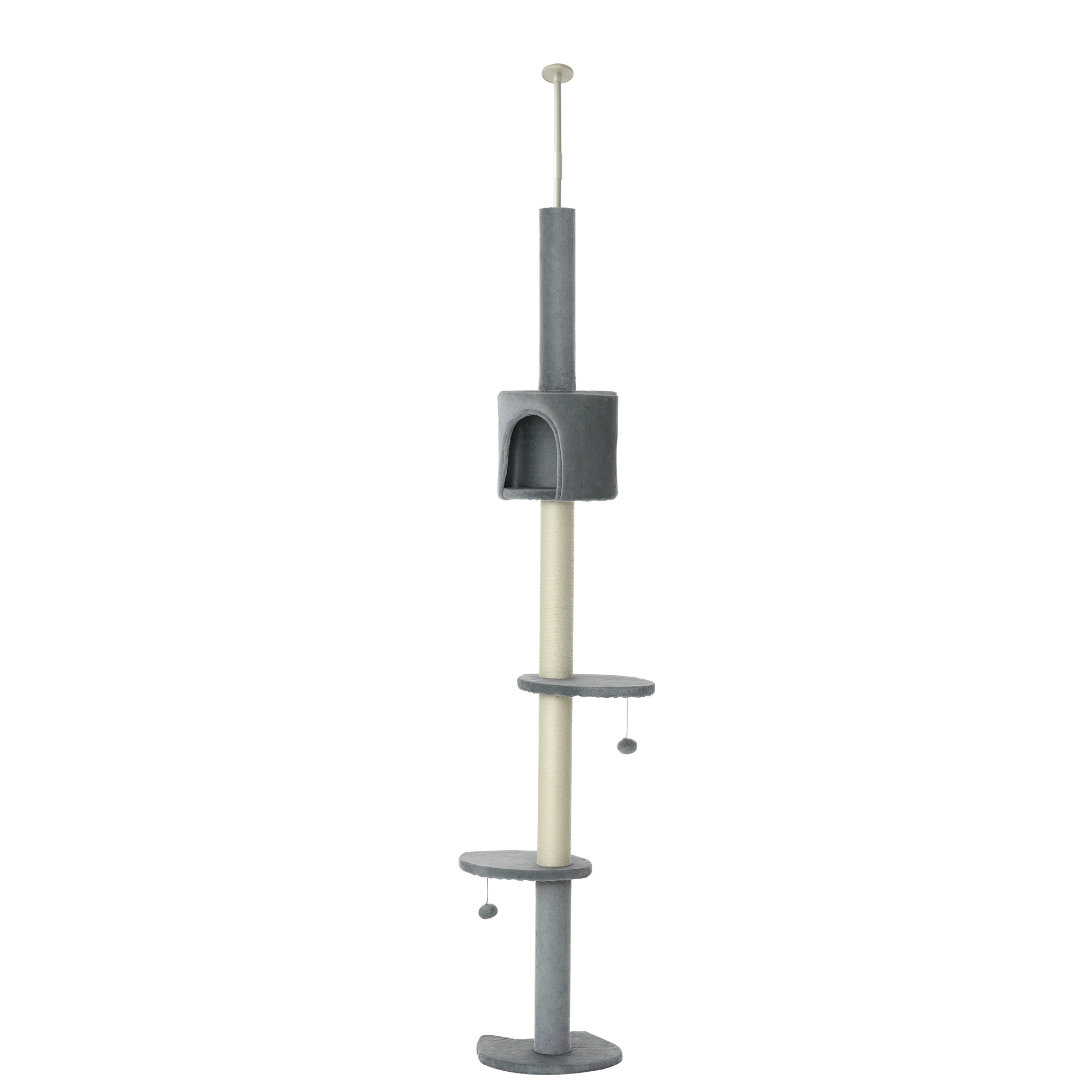PawHut 100" Cat Tree Height Adjustable Floor-to-Ceiling 4-Tier Kitty Climbing Activity Center Condo Cat Toy