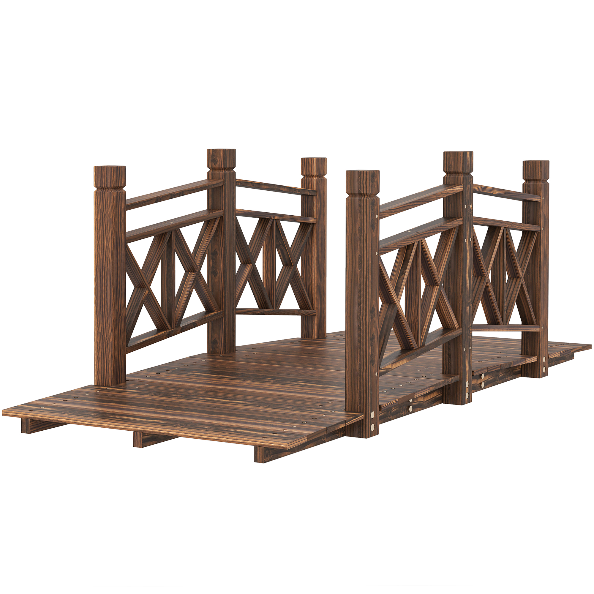 Outsunny 5 ft. Wooden Garden Bridge Footbridge for Backyard Ponds, Creeks, Streams, Carbonized
