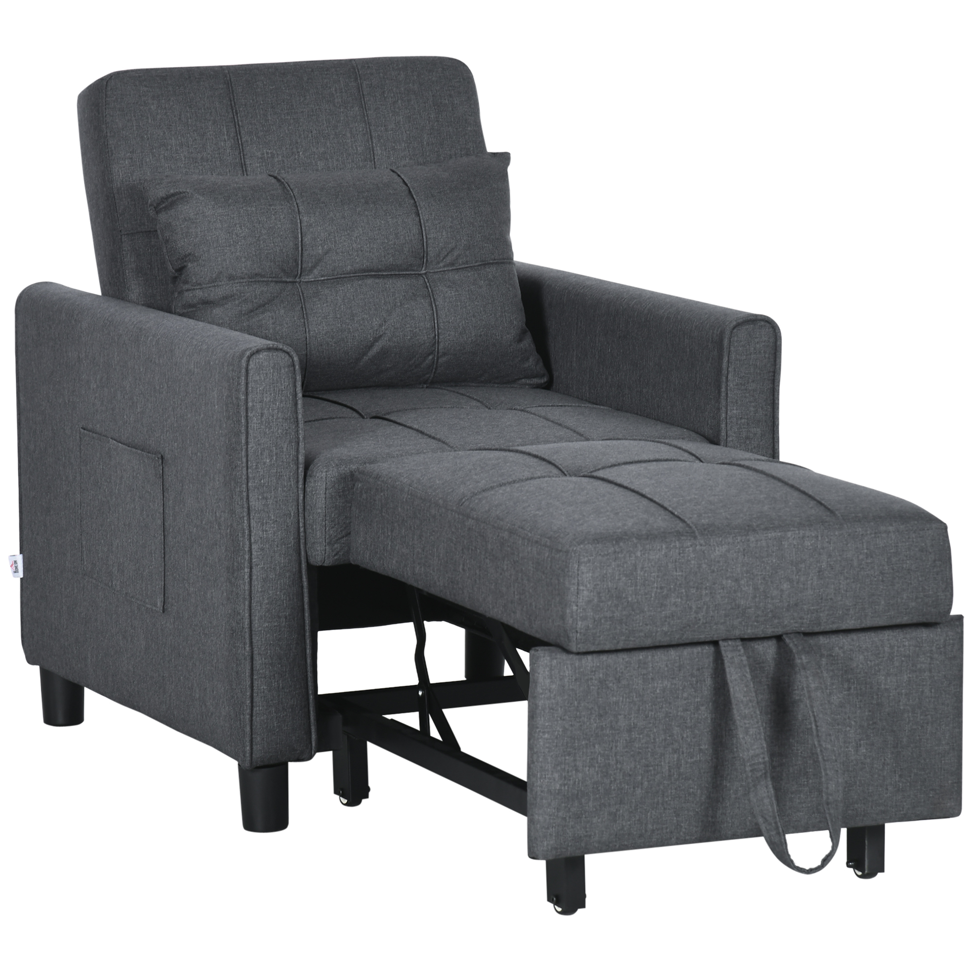 HOMCOM 3-in-1 Convertible Chair Bed, Multi-Functional Single Sofa Bed, Pull Out Sleeper Chair with Adjustable Backrest, Gray