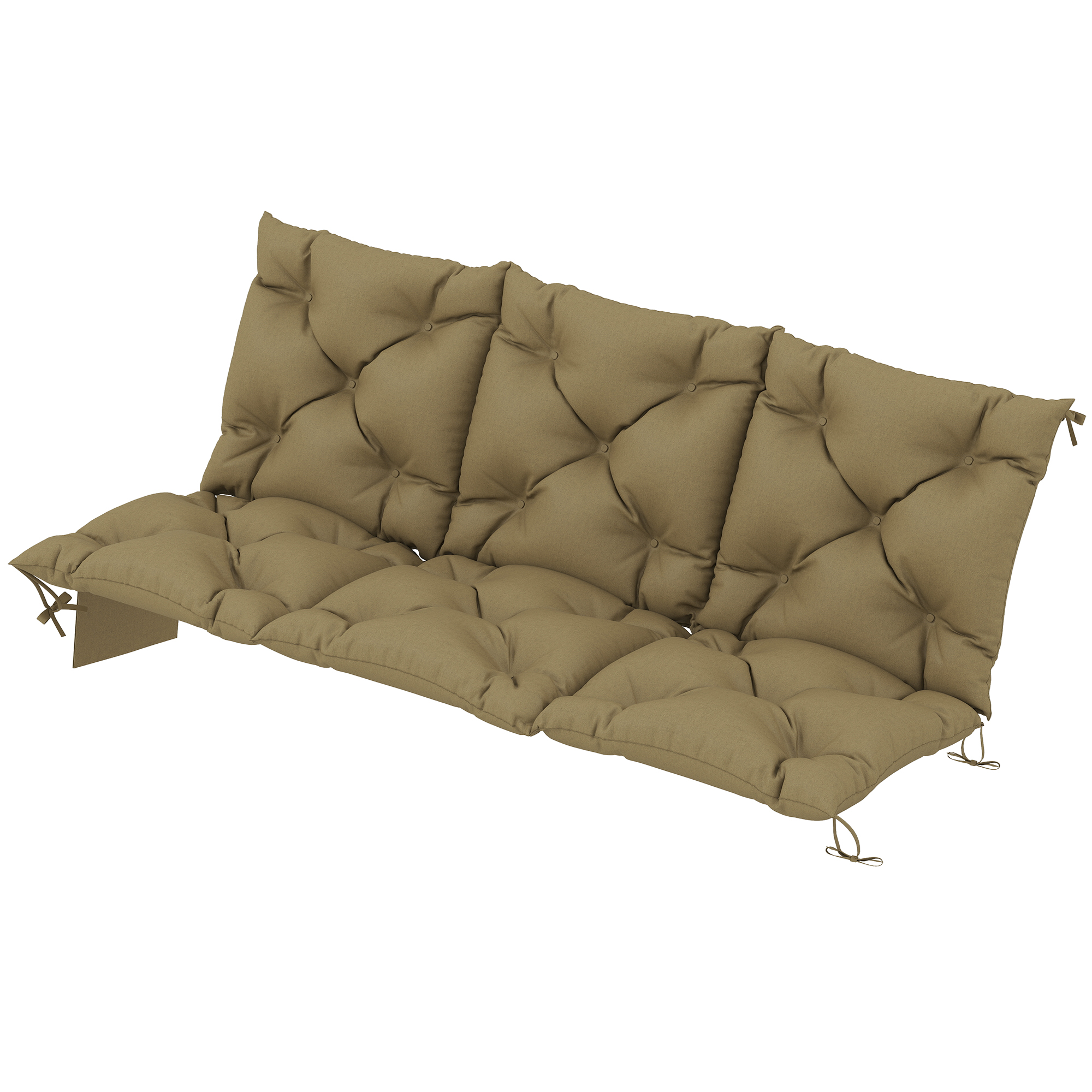 Outsunny Bench Cushion Non-Slip Outdoor Swing Cushion w/Backrest Side Pocket for 3 Seater Patio Furniture Beige