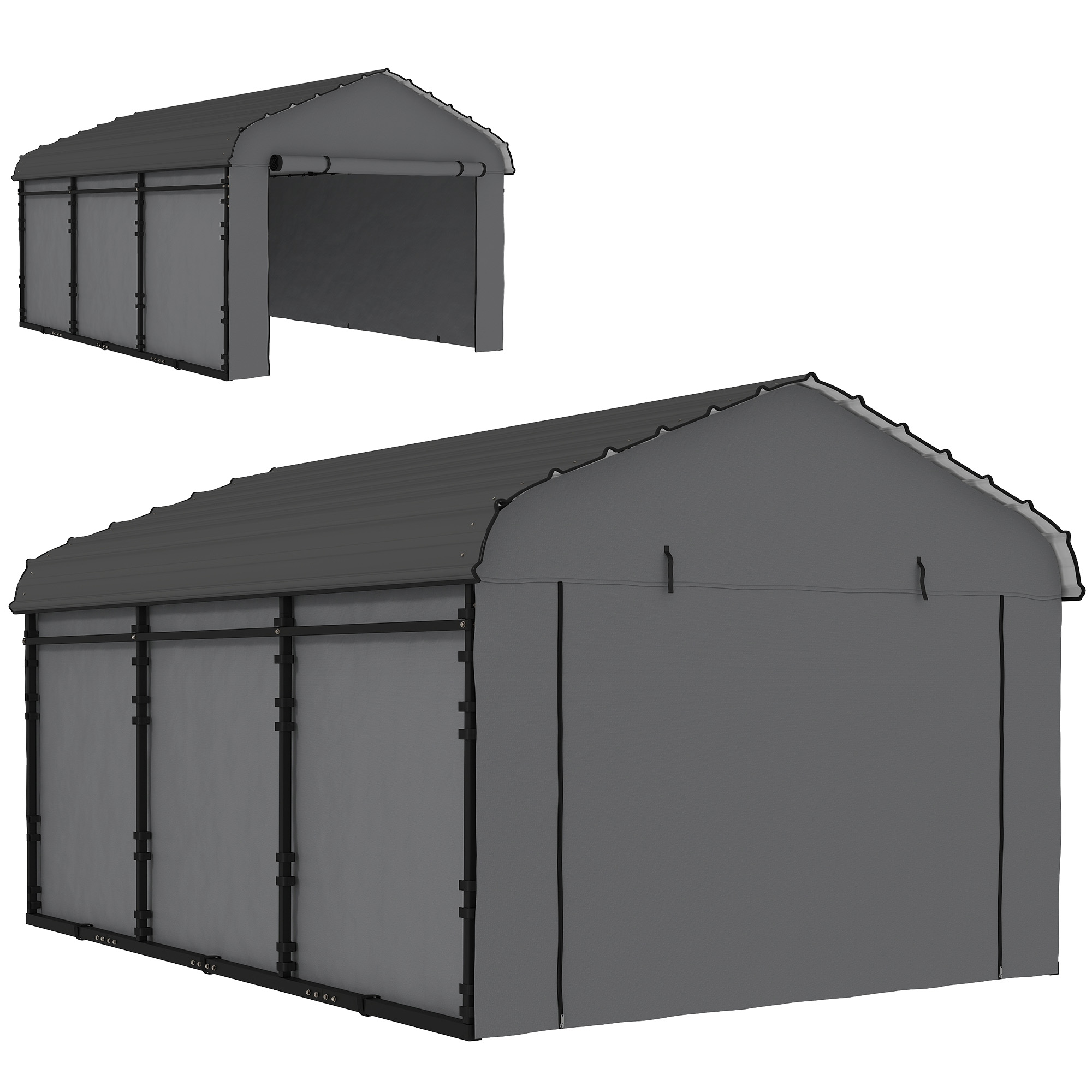 Outsunny 10' x 15' Metal Carport, Heavy Duty Garage Car Canopy with Galvanized Metal Roof and Removable Sidewalls, Dark Gray