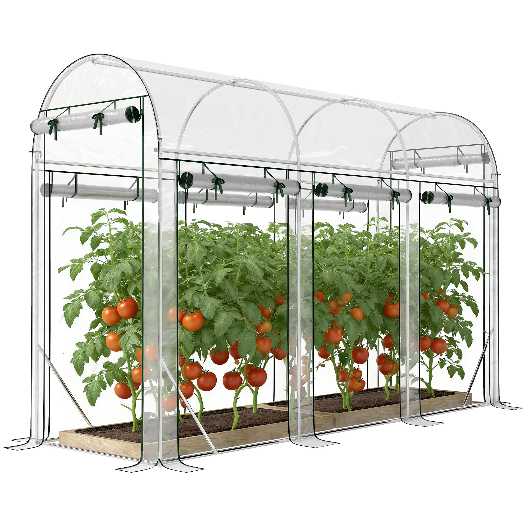 Outsunny Walk-in Tunnel Greenhouse, Hoop House Greenhouse with 8 Roll-Up Doors, 10' x 3' x 6.5', Clear