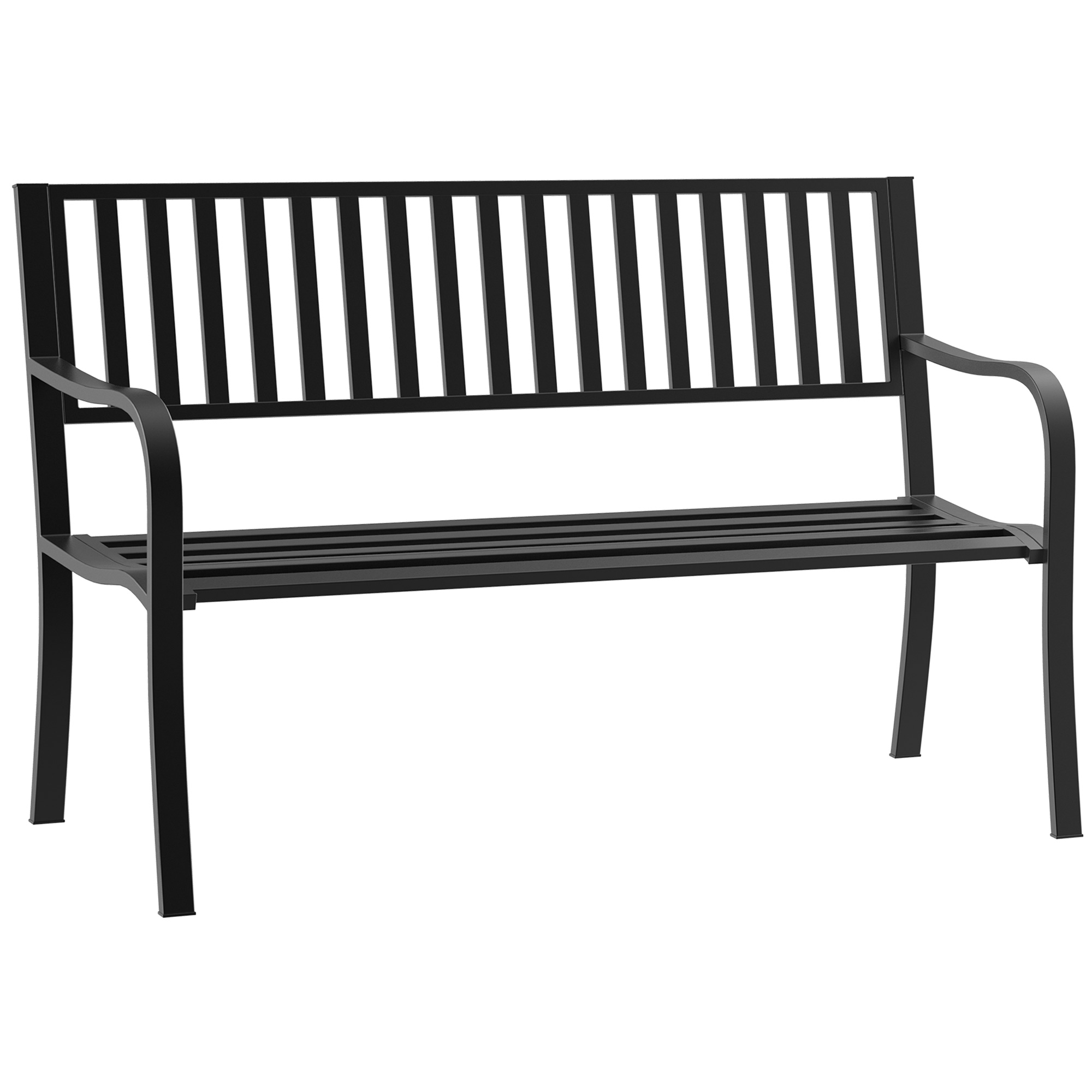 Outsunny Outdoor Bench, 50" Patio Garden Bench with Slatted Seat, Metal Bench for Backyard, Poolside, Lawn, Black