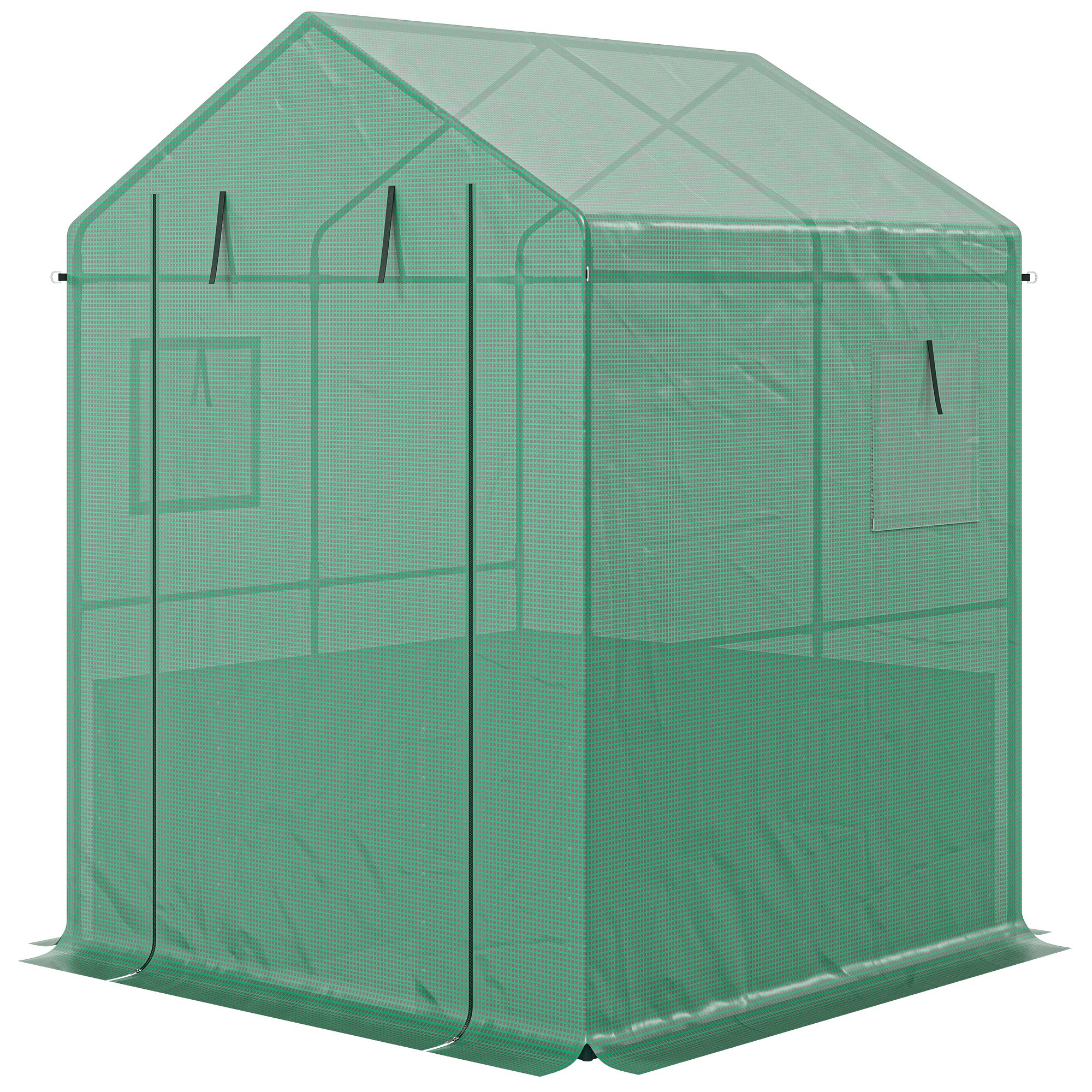 Outsunny Greenhouse with Raised Garden Bed, Galvanized Steel Outdoor Greenhouse with Roll Up Door, 56" x 56" x 75", Dark Gray