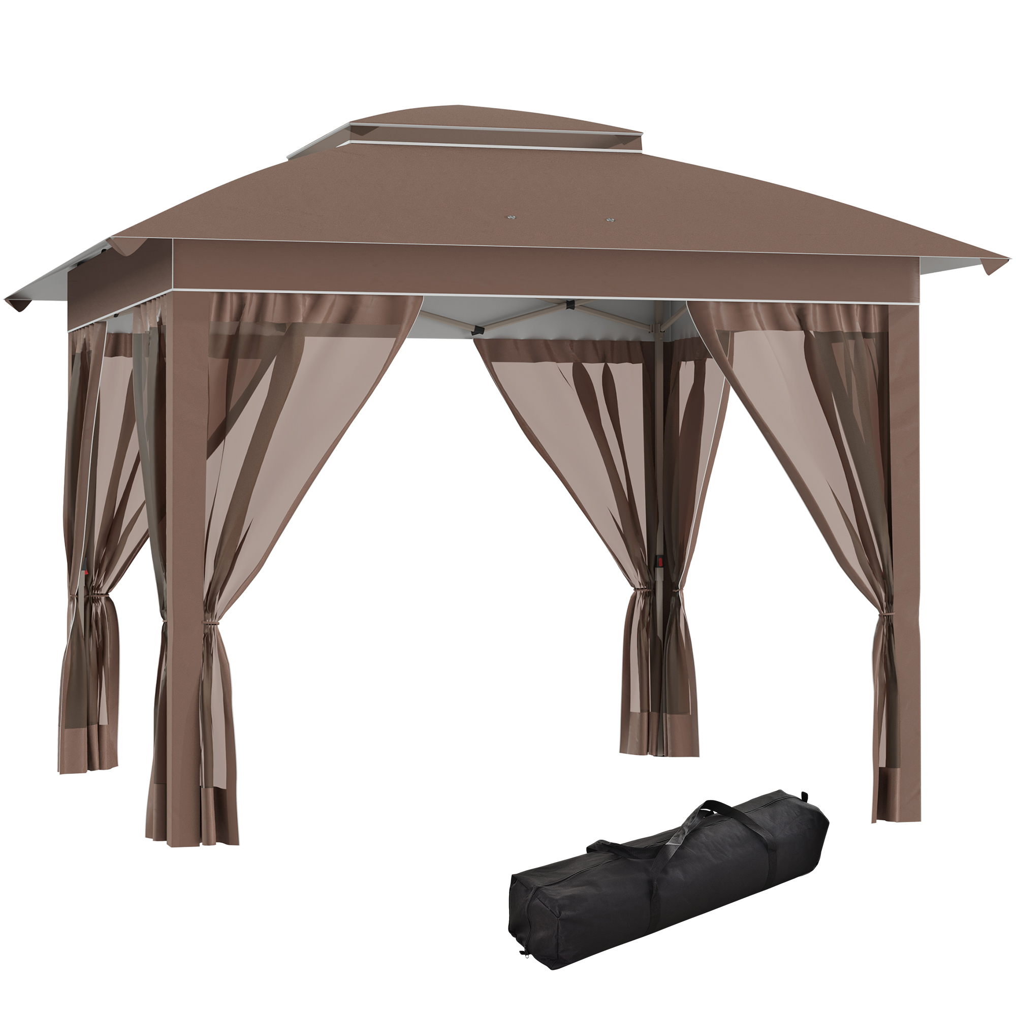 Outsunny 12' x 12' Pop Up Canopy Tent with Netting and Carry Bag, Instant Sun Shelter with 137 sq.ft Shade, Tents, Khaki