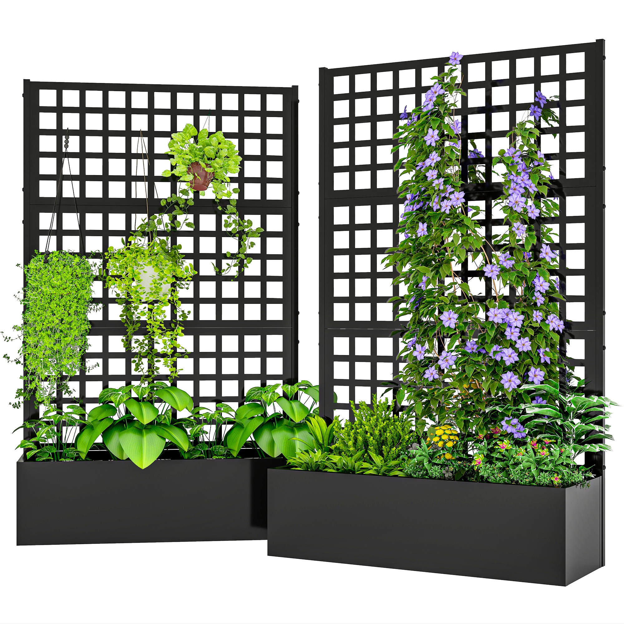 Outsunny Galvanized Raised Garden Bed Planter Box with Trellis for Climbing Plants, Vegetable, Vines, 43" x 16" x 70", Black