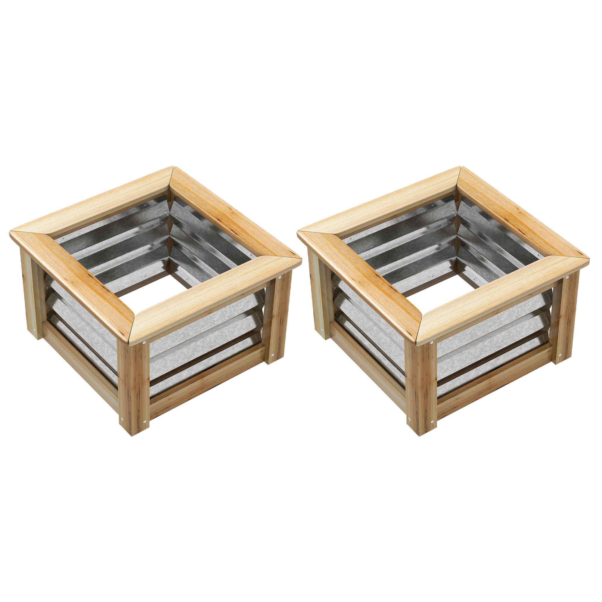 Outsunny Raised Garden Beds Set of 2, Metal and Wood Combined Planter Box, for Growing Flowers, Herbs and Vegetables