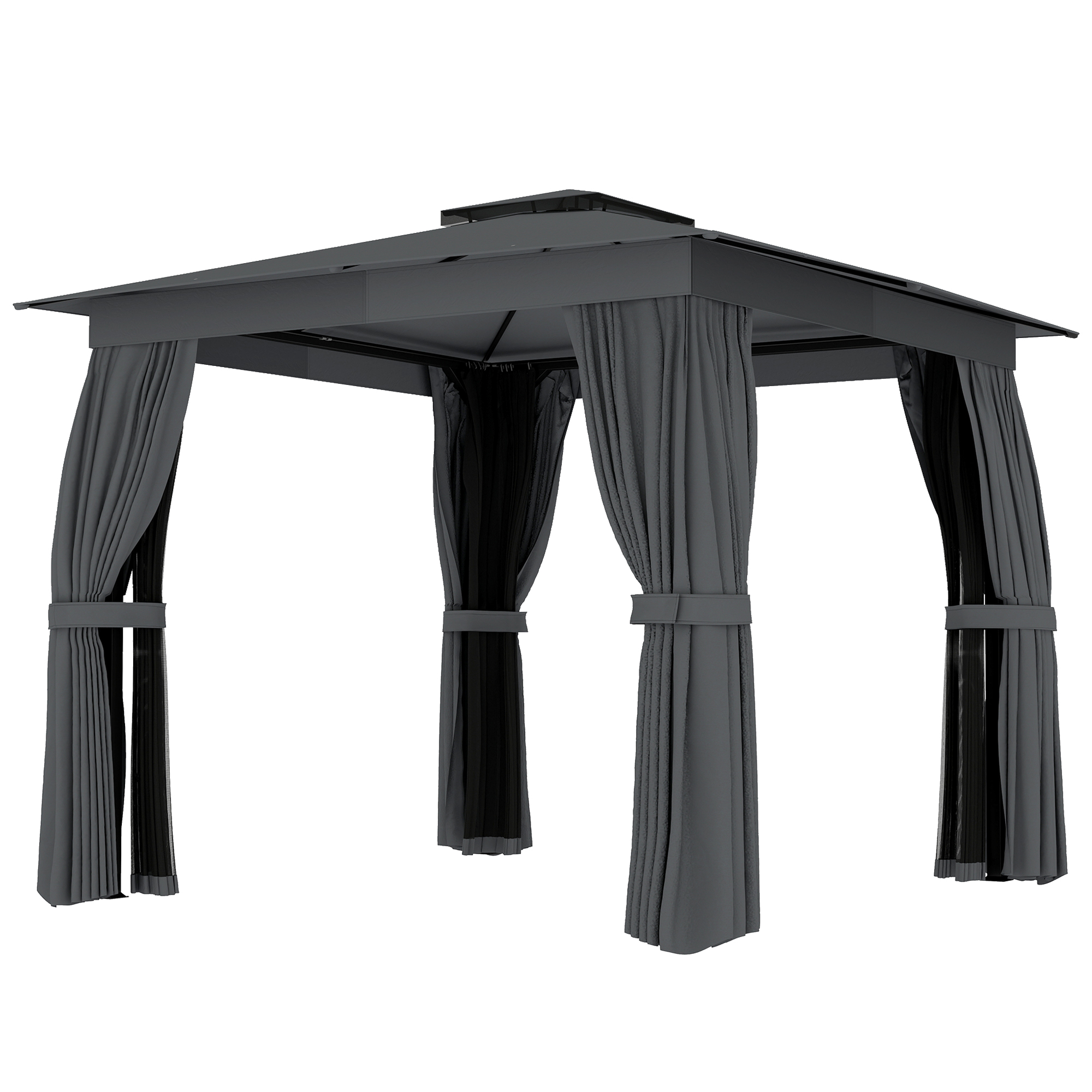 Outsunny 10' x 10' Outdoor Patio Gazebo, Soft Top Gazebo Canopy Shelter with Curtains, Netting, Steel Frame, Hook, Dark Gray