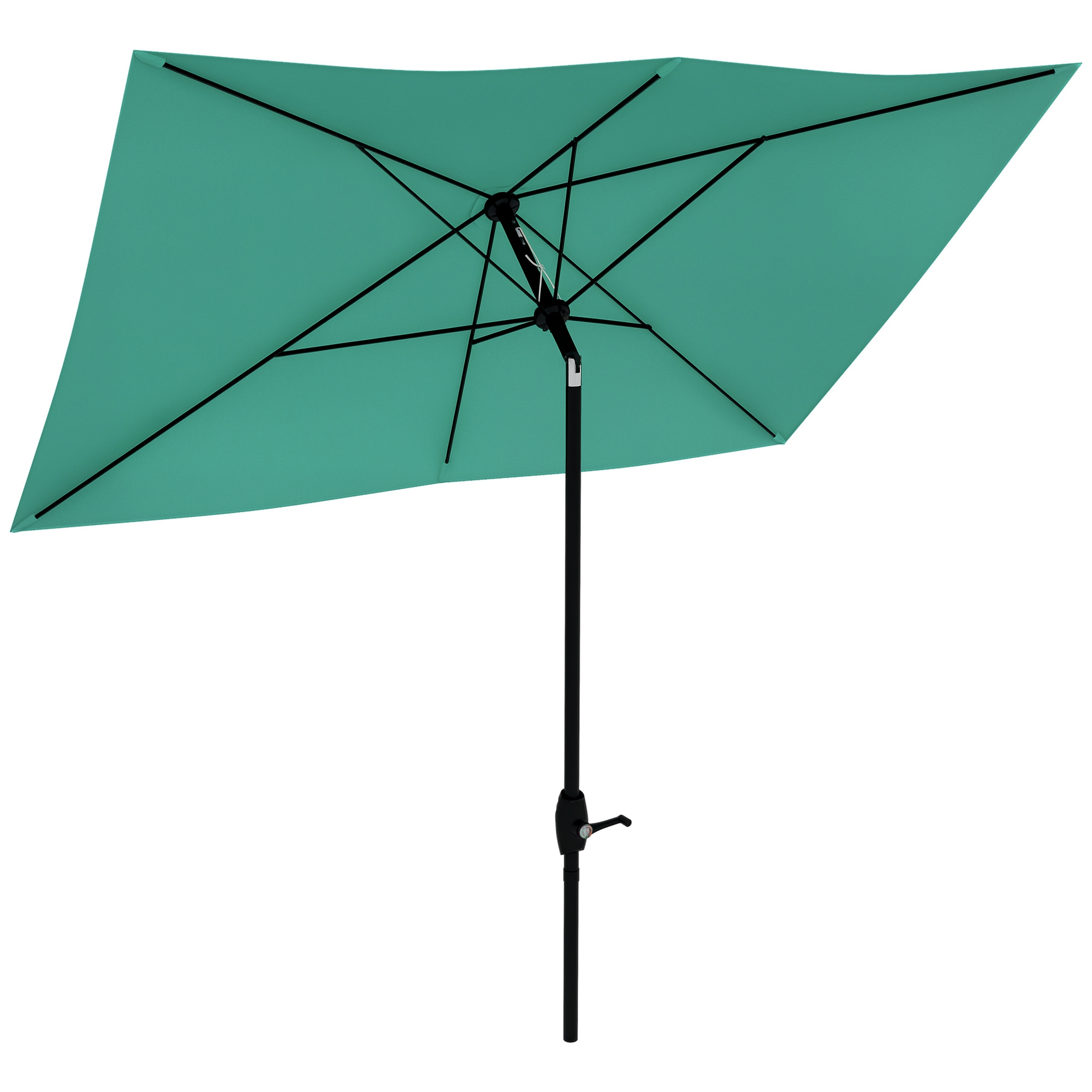 Outsunny 6.5' x 10' Rectangular Market Umbrella, Patio Outdoor Table Umbrella with Crank and Push Button Tilt, Teal