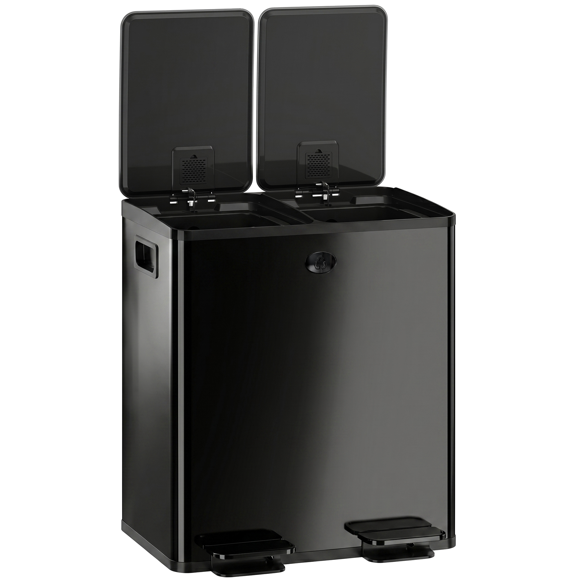 HOMCOM Trash Can, 2 x 5 Gallon Stainless Steel Garbage Can with Soft Close, Stay-Open Lid, Pedals, Inner Buckets, Black