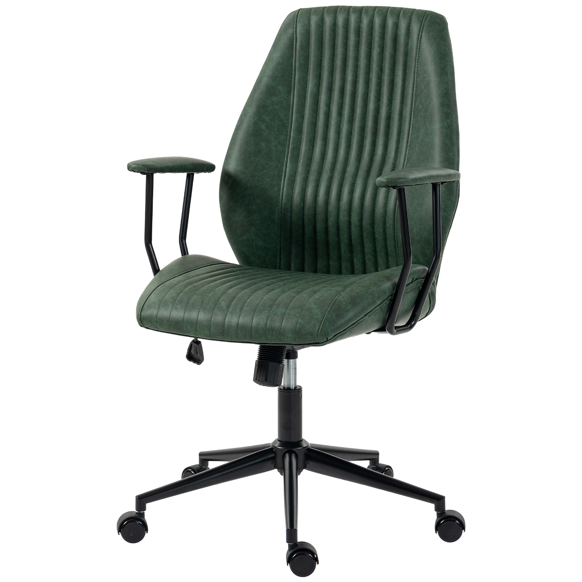 HOMCOM Leather Home Office Desk Chair, Vintage Computer Chair with Padded Arms, 360° Swivel, Adjustable Height, Tilt, Green