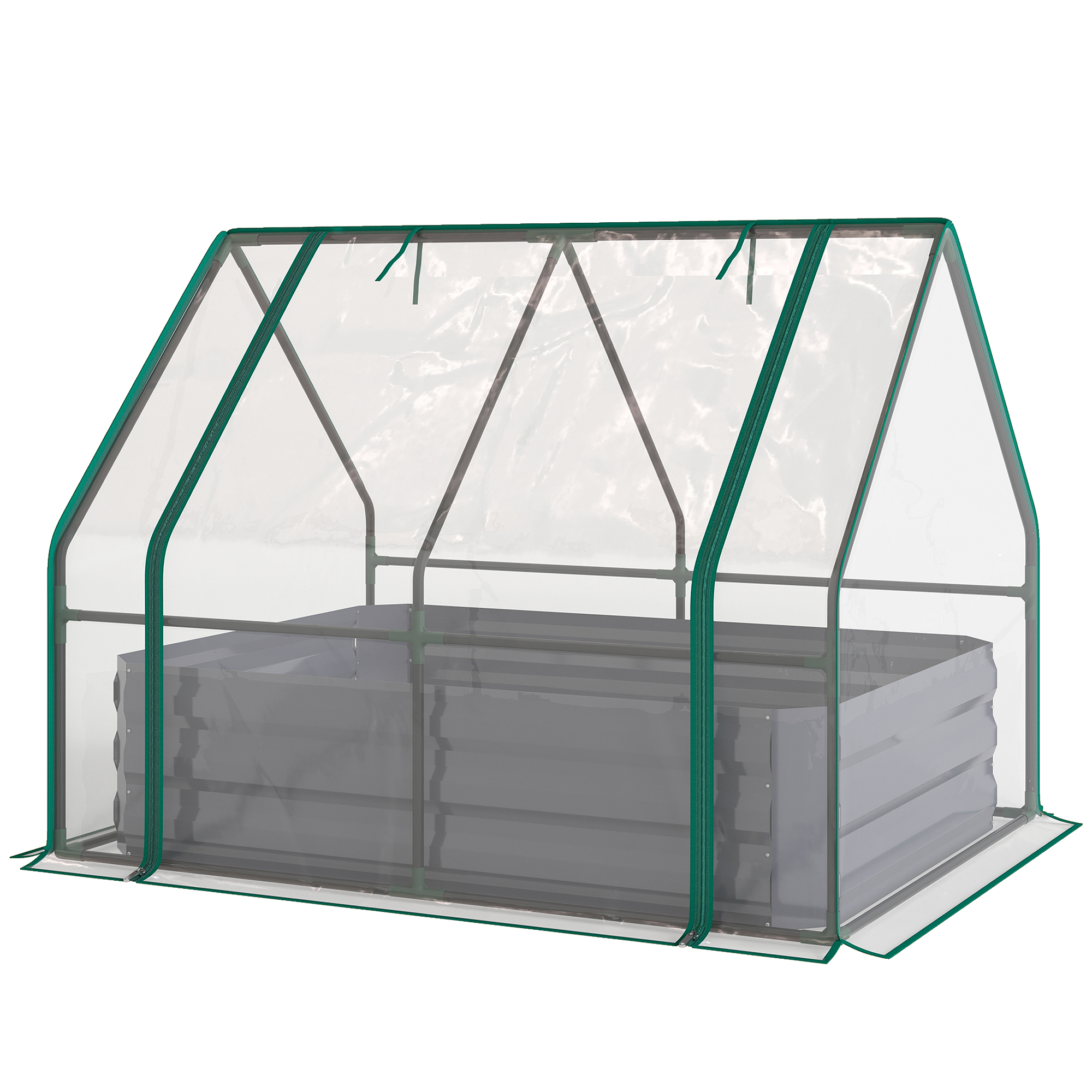 Outsunny 4 x 3ft Raised Garden Bed with Mini Greenhouse, Galvanized Raised Garden Bed with Cover, Clear and Dark Gray