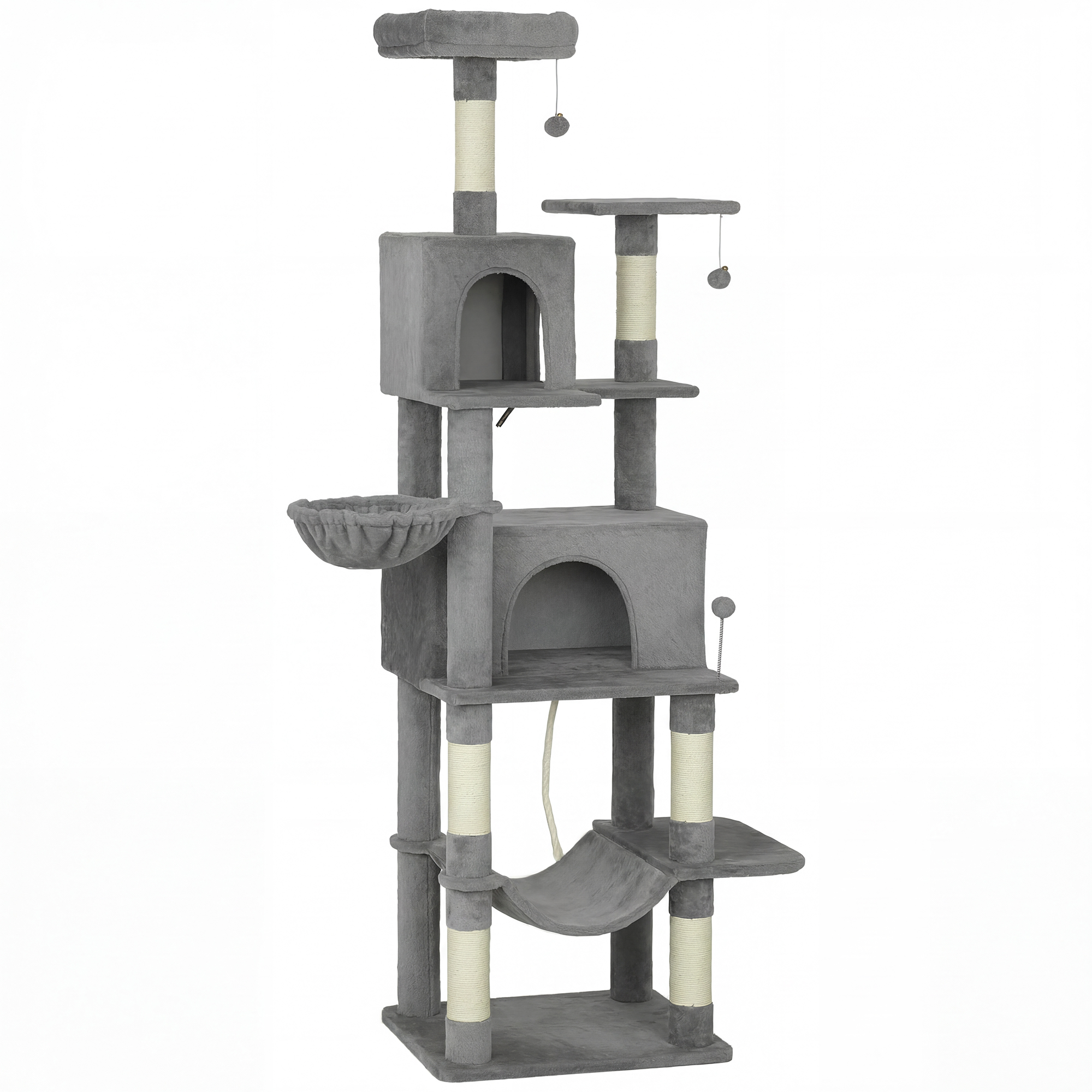 PawHut Multi-Level Cat Tower, 80" Tall Cat Tree, with 2 Condos, 2 Hammocks, 6 Sisal Scratching Posts, Dark Gray