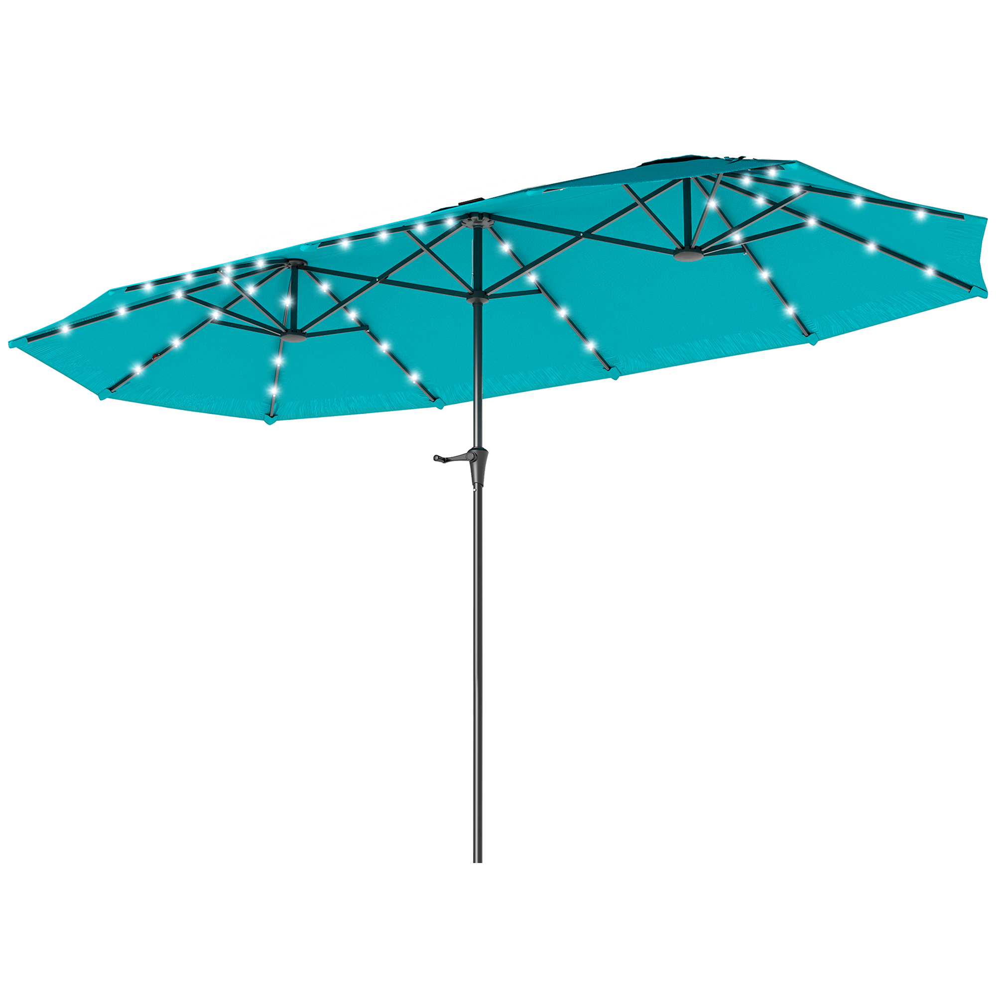 Outsunny 13ft Double-Sided Market Umbrella, Large Patio Umbrella with Solar Lights, Crank Handle for Garden, Pool, Yard, Blue