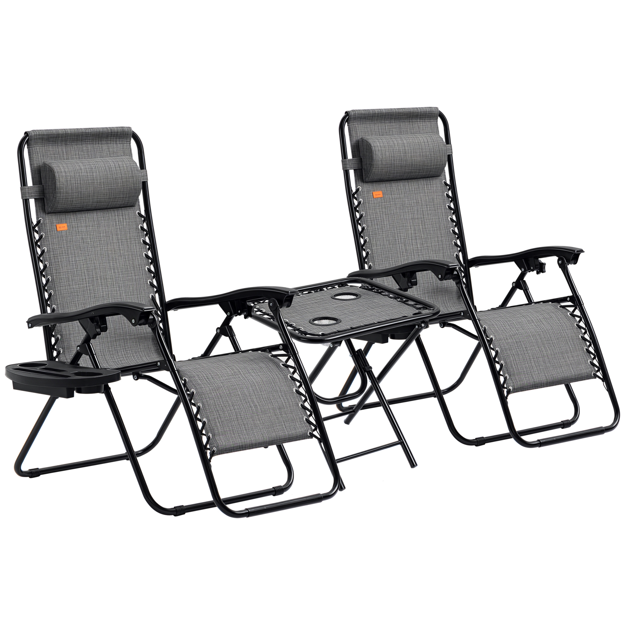Outsunny Zero Gravity Chair Set with Side Table, Folding Reclining Chair with Cupholders & Pillows, Gray