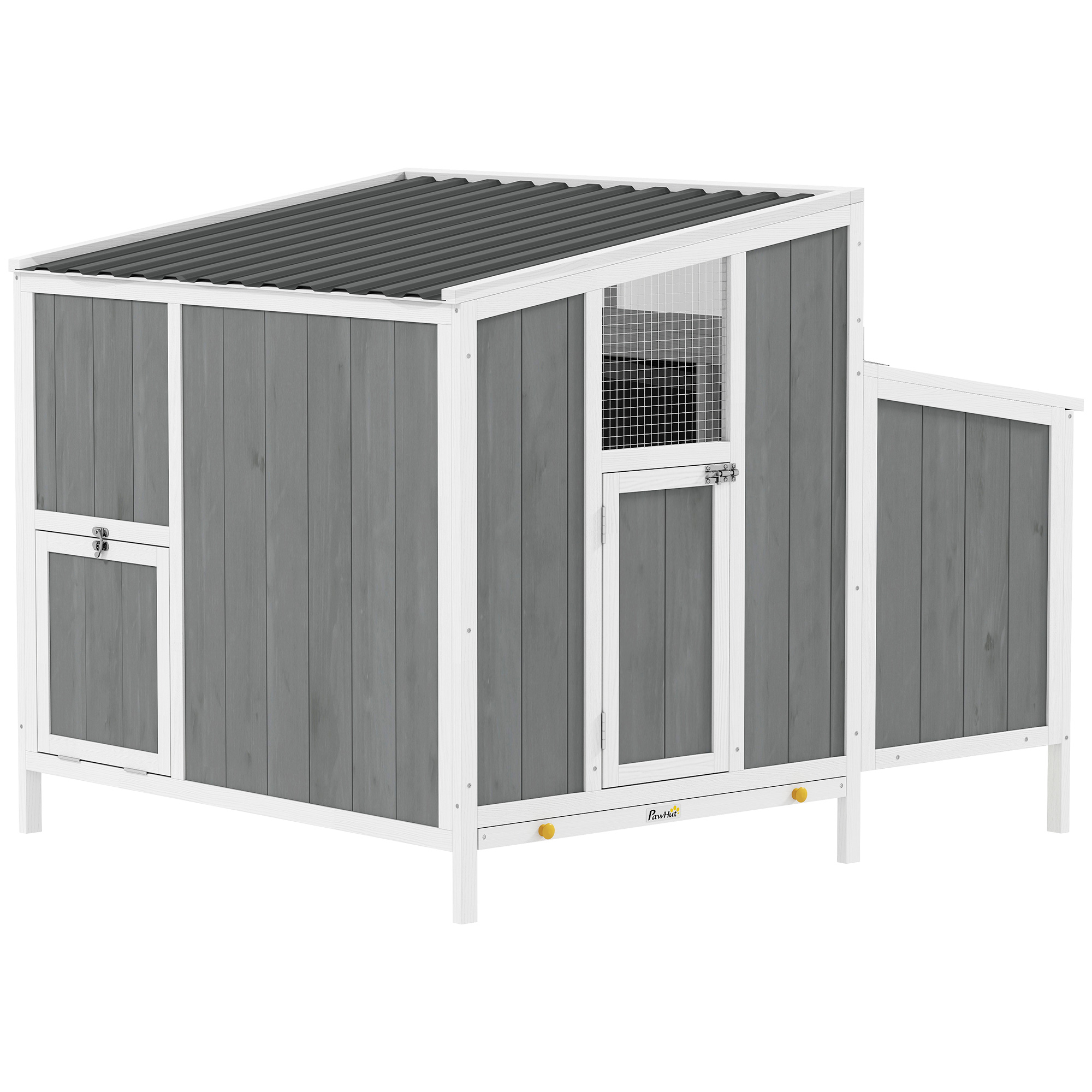 PawHut Chicken Coop, Wooden Chicken House for 4-6 Hens, Outdoor Hen House with Nesting Box, Pull-Out Tray and Weatherproof Roof
