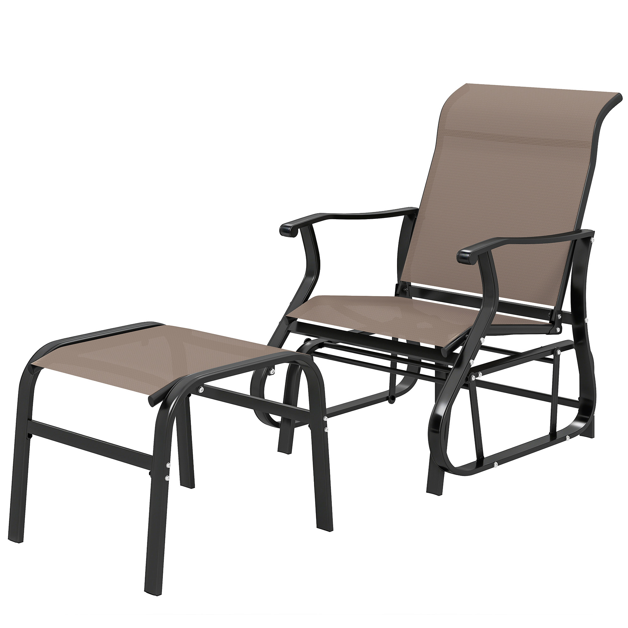 Outsunny Outdoor Glider with Ottoman, Patio Glider Chair Set with High Back, Wide Seat for Porch, Garden, Backyard, Brown